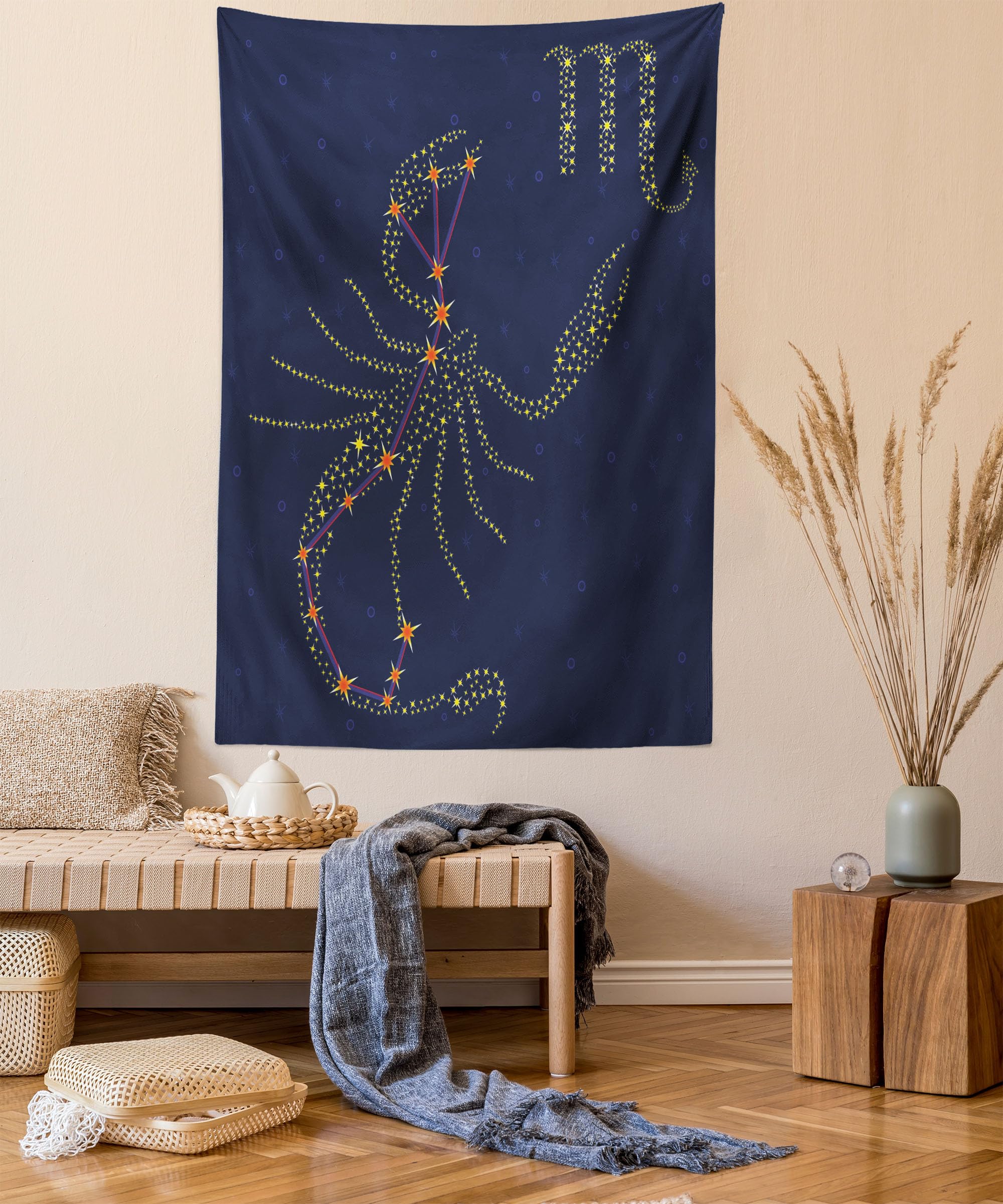 Ambesonne Zodiac Scorpio Tapestry - Celestial Constellation Star Pattern Wall Hanging Decor for Bedroom, Living Room, Dorm - 40x60 Inches Orange Indigo - Perfect for Boho Home Decor, Astrology Lover Gift & Meditation Space Accent