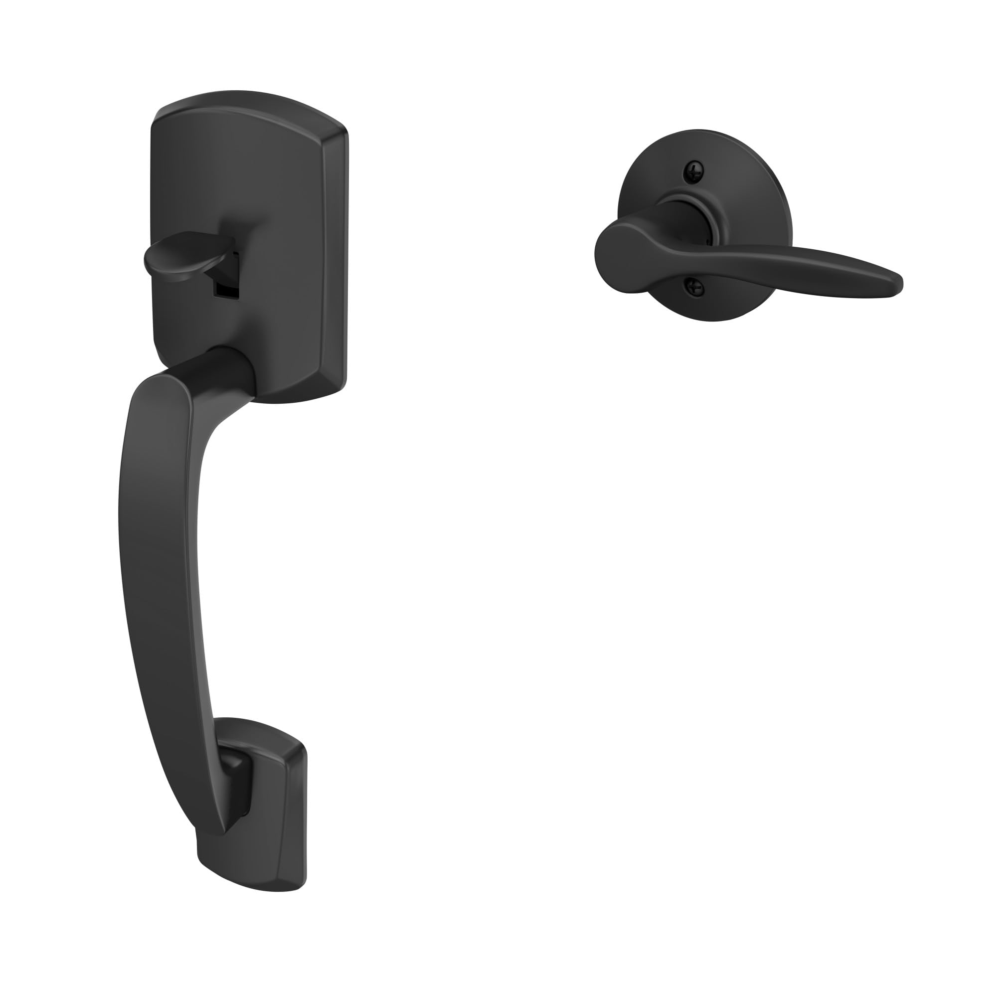 Schlage FE285 GRW 622 DEL LH Greenwich Matte Black Front Entry Handleset - Left-Handed Delfayo Door Lever with Lower Half Grip | Secure & Stylish Entry Door Lock for Homes & Offices