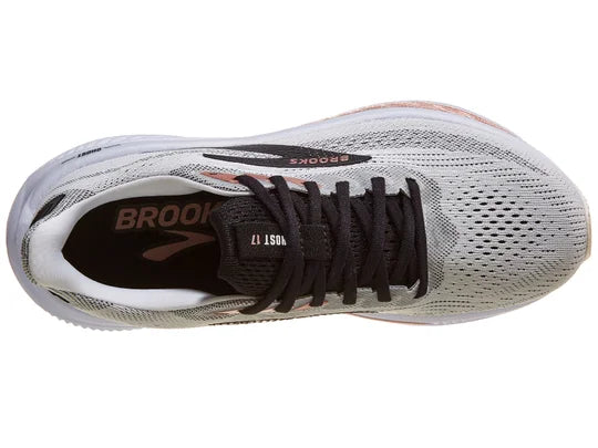 Brooks Women's Ghost 17 Running Shoes - White/Black/Rose Gold | Lightweight Cushioned Sneakers for Road Running, Jogging & Gym Workouts