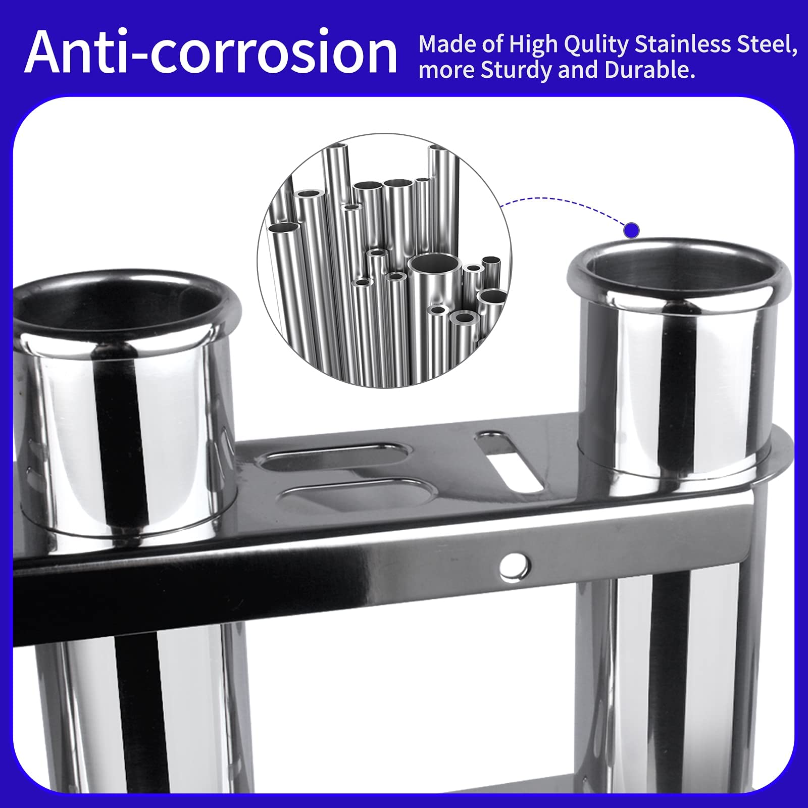 3-Tube Stainless Steel Fishing Rod Holder for Boats - 304 Stainless Steel Wall Mounted Fishing Pole Rack with Tool Storage - Perfect for Marine, Yacht, RV and Kayak Fishing Trips
