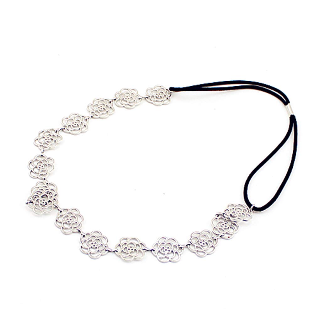 Hollow Rose Flower Headband for Women - Elastic Metallic Hair Band - Perfect for Weddings, Parties & Boho Fashion