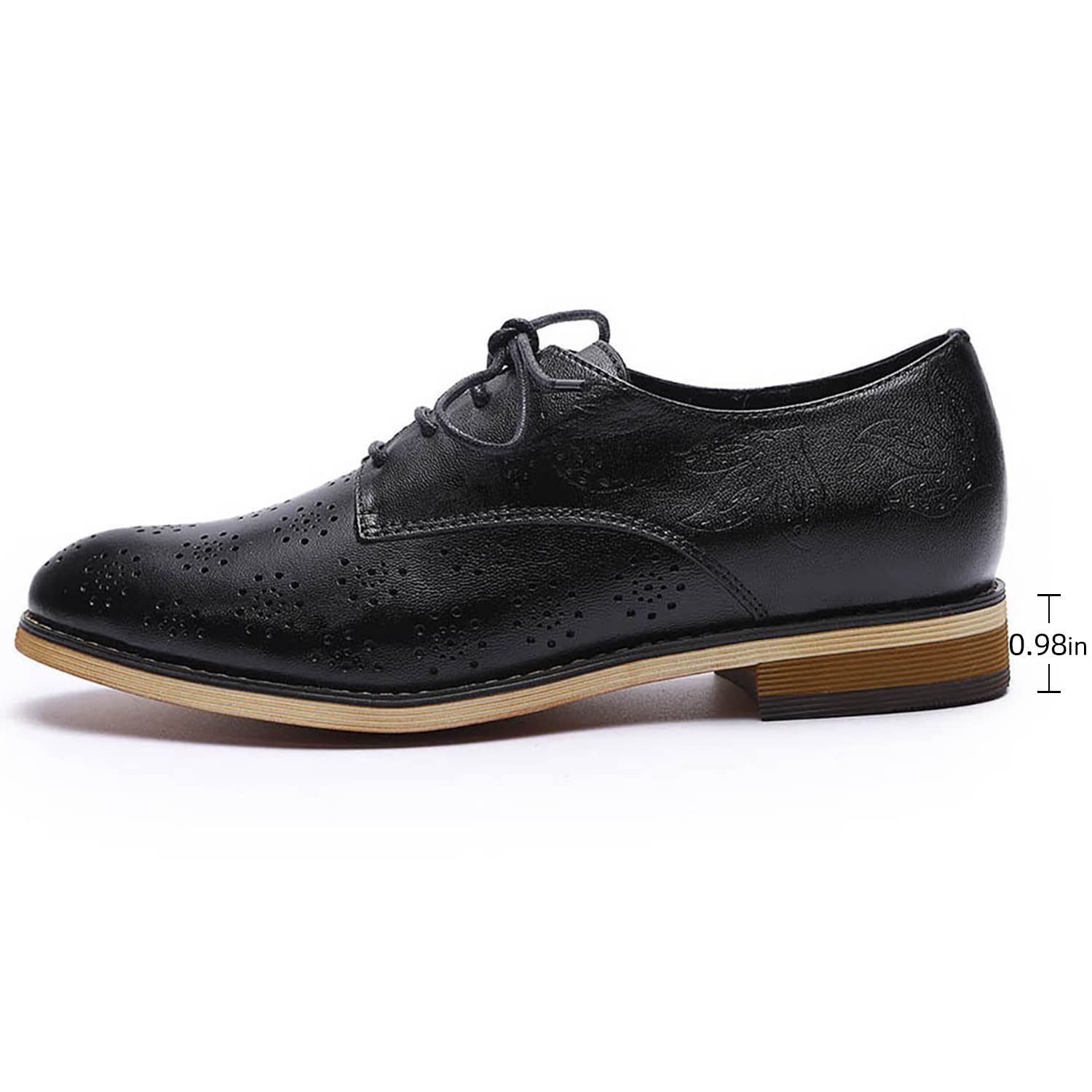 Women's Printed Oxford Brogue Derby Shoes - Lace-Up Leather Wingtip Shoes for Women - Stylish & Comfortable for Office, Casual & Formal Wear