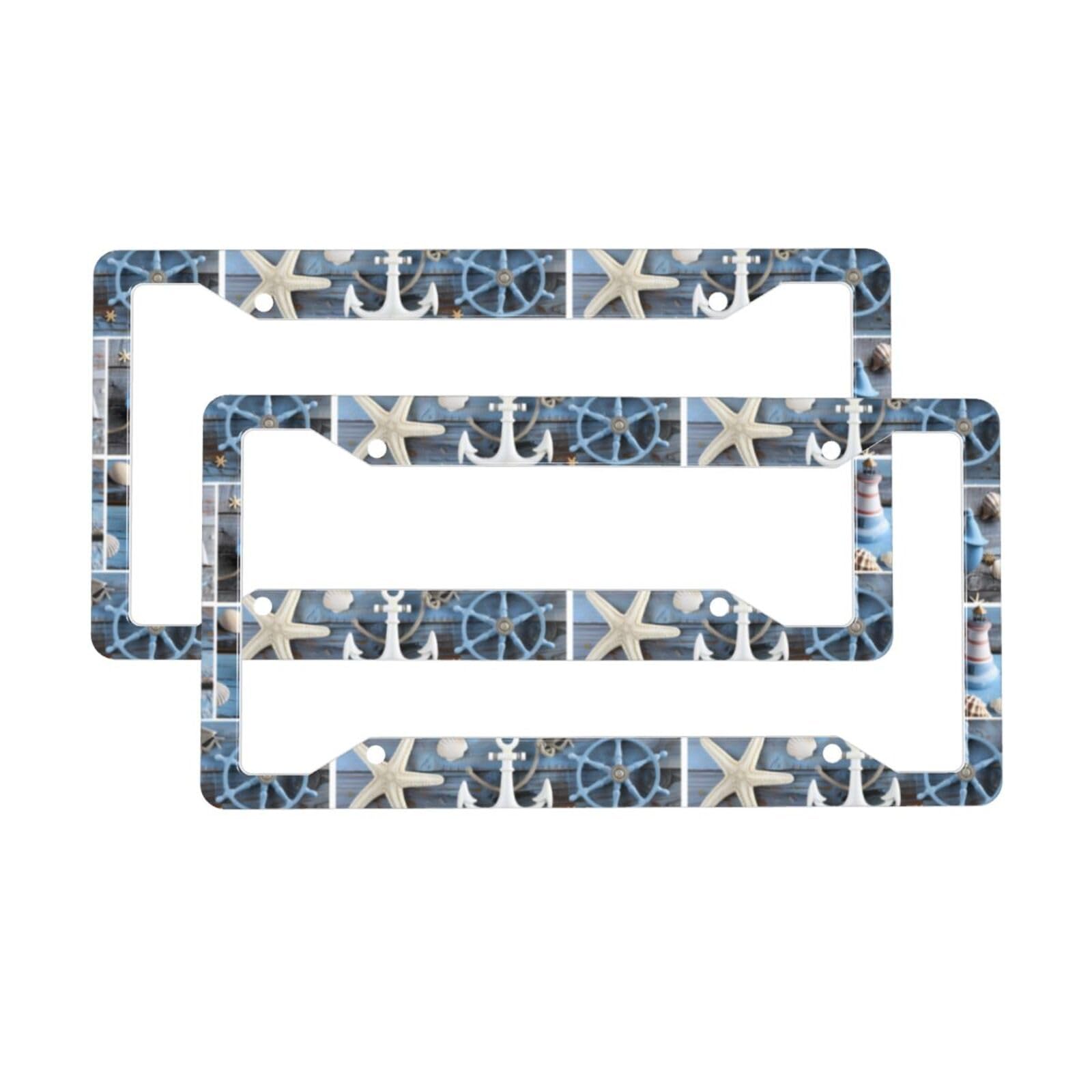 2 Pack Sea Theme Lighthouse & Sailing Boats Marine Aluminum License Plate Frames - Rustproof Car Accessories with 4 Holes & Screws for Cars, Trucks, SUVs - Perfect for Beach Lovers & Coastal Decor