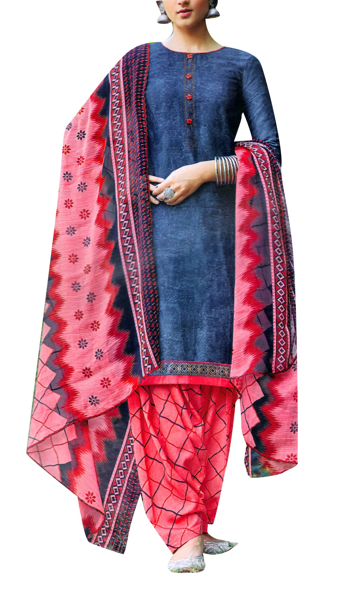 Elegant Pure Cotton Lace Salwar Kameez Suit with Patiala Style & Chiffon Dupatta - Traditional Indian Ethnic Wear for Women, Perfect for Weddings, Festivals & Special Occasions