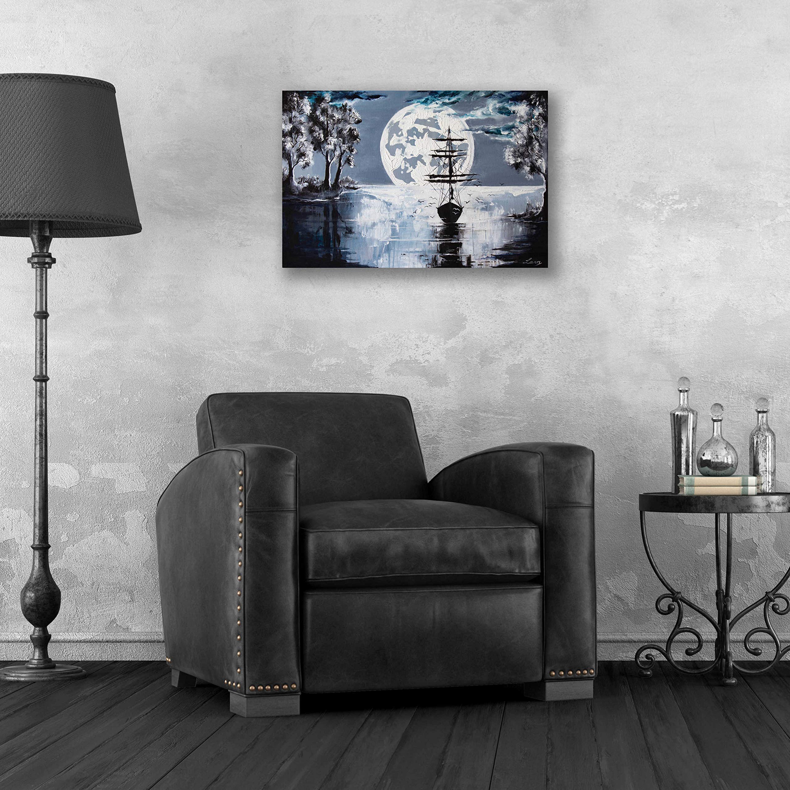 Epic Art 'Silent Blues' - Premium Acrylic Glass Wall Decor Painting 24x16 Inches - Modern Abstract Artwork for Living Room, Bedroom & Office Decor