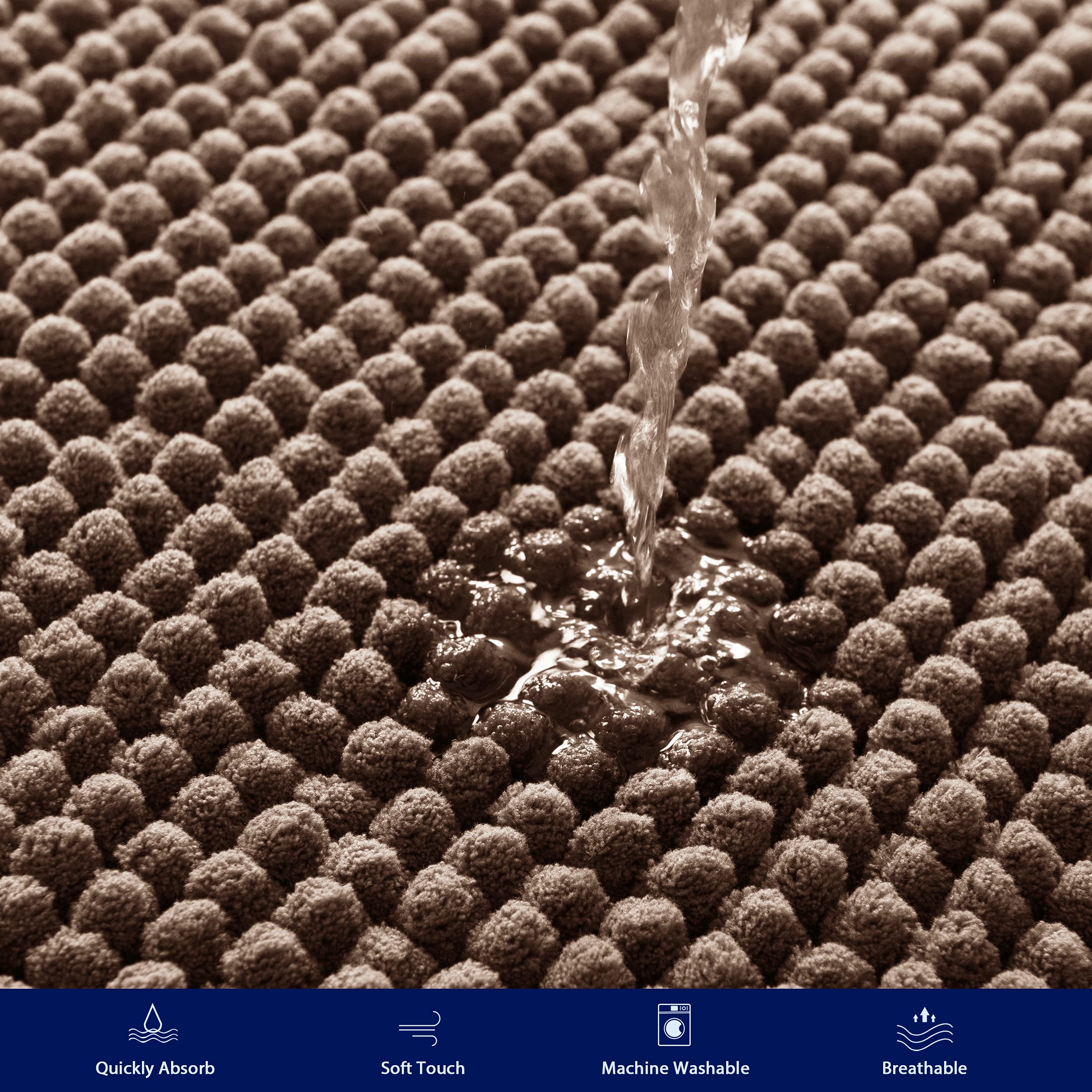 **Soft Chenille Bath Rug - Super Absorbent & Quick Dry Bath Mat for Bathroom, Machine Washable, Non-Slip Shower Mat (Brown, 16