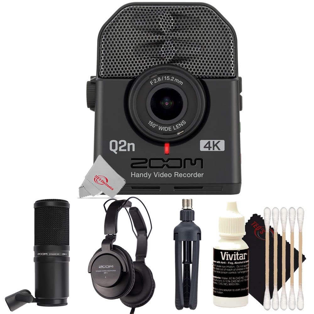Zoom Q2n-4K Ultra HD Handy Video Recorder with ZDM-1 Podcast Mic & 3-Piece Cleaning Kit Bundle - Perfect for Vlogging, Podcasting, and Content Creation