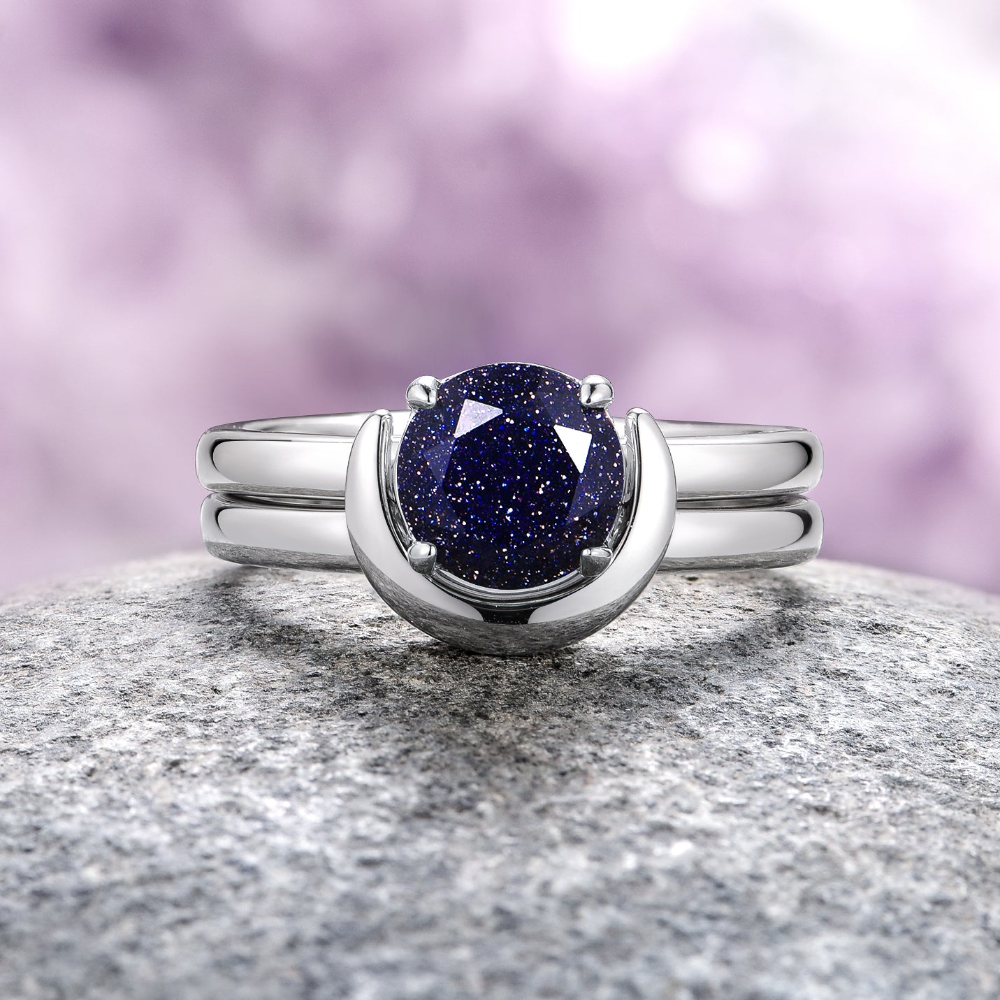 Starry Night Crescent Moon Engagement Ring Set - Sterling Silver Wedding Band for Women - Perfect for Proposals, Anniversaries & Romantic Gifts