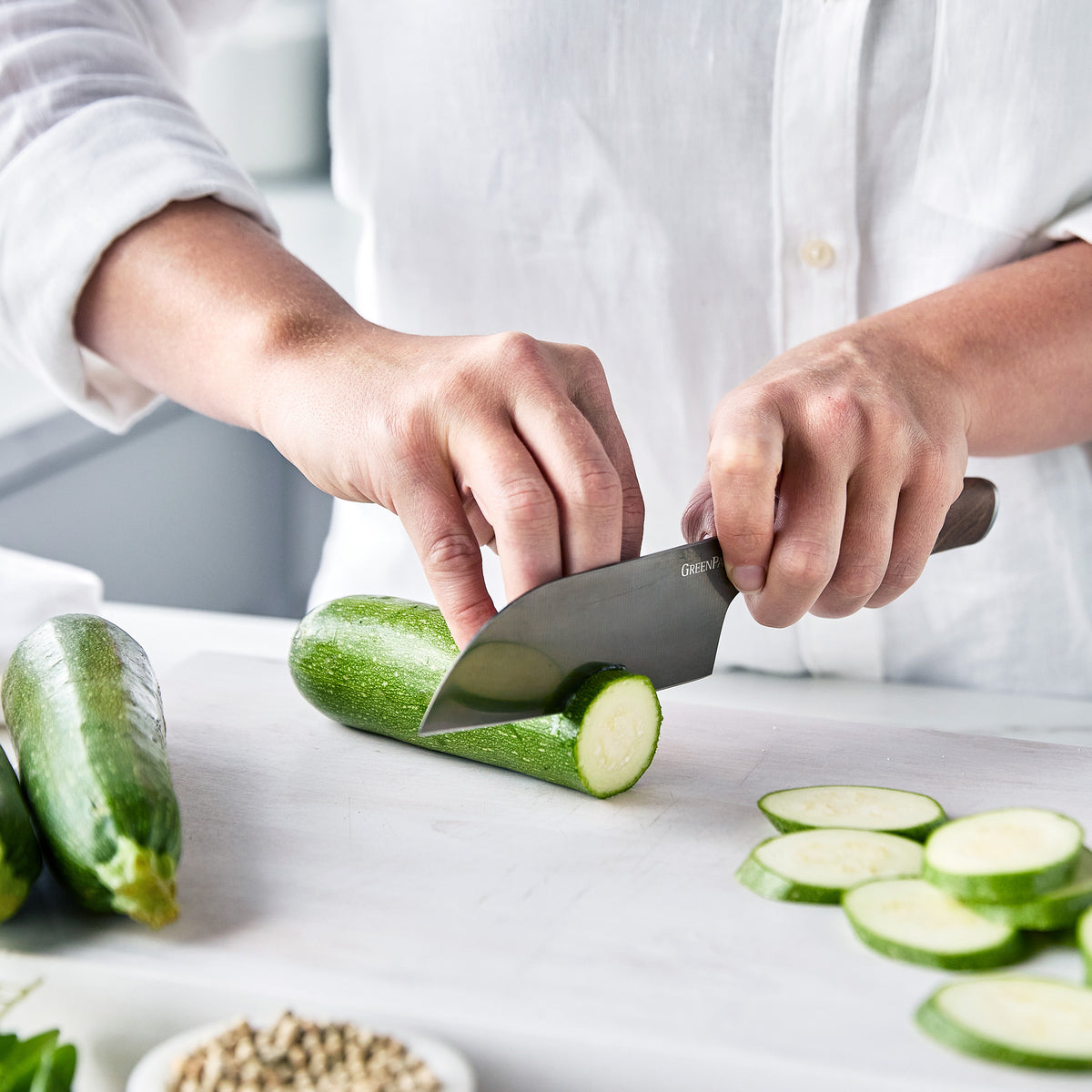 Premium Titanium 5-Piece Small Santoku Knife Set with Walnut Handle - Perfect for Home Cooking, Professional Chefs & Gift Giving