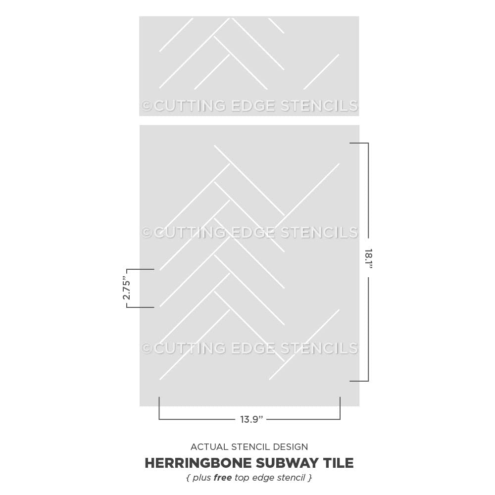 Herringbone Subway Tile Stencil Kit - Reusable DIY Tile Stencils for Kitchen Backsplash, Bathroom & Home Décor - Easy Peel & Stick Stenciling for Walls, Floors & Furniture Makeover