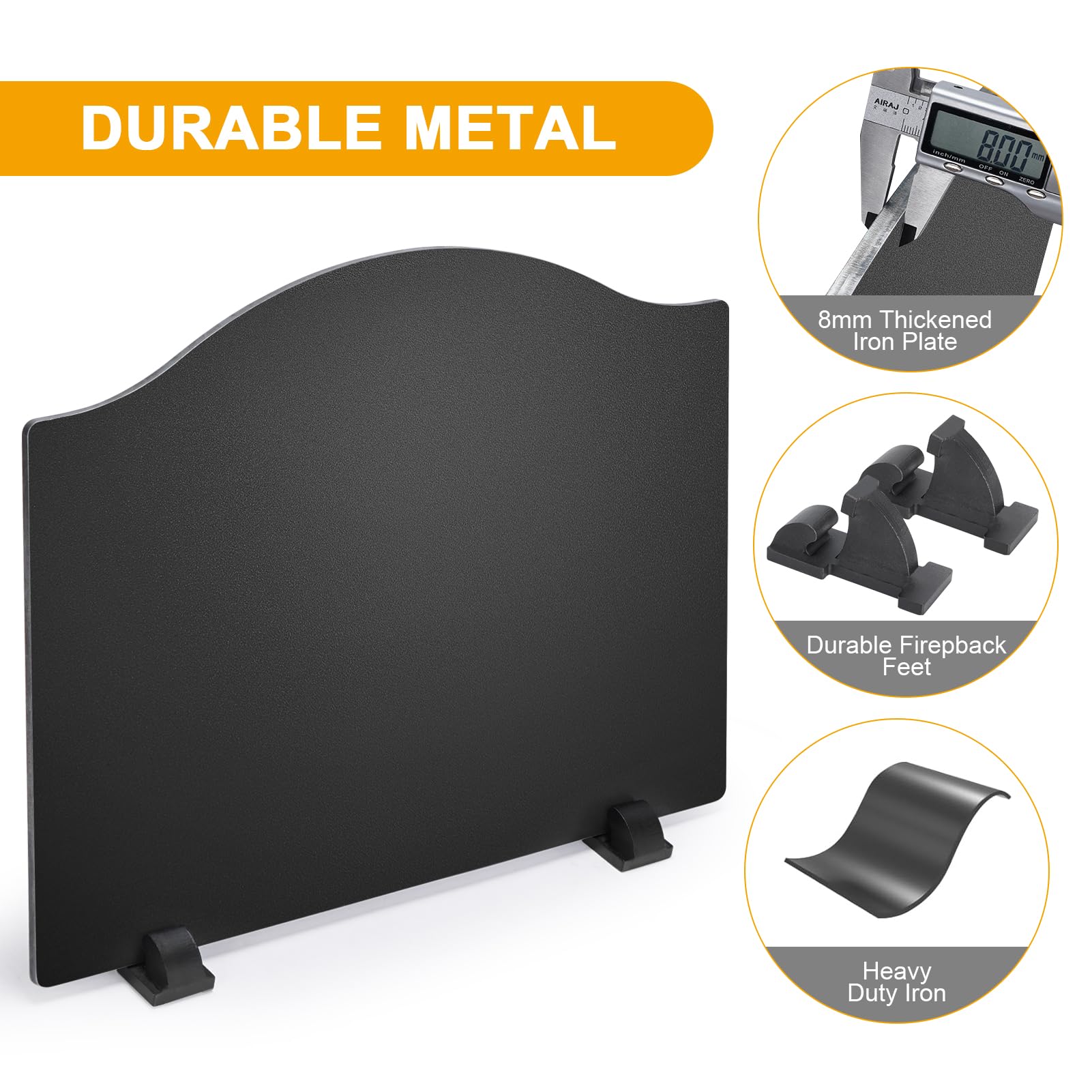 24 Inch Iron Fireplace Back Panel with Feet - Durable Fireback Heat Reflector for Fireplace Protection | Fireplace Accessories for Home & Outdoor Use