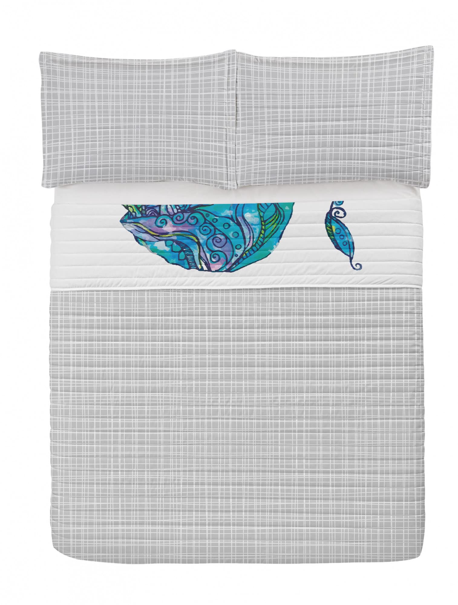 Ambesonne Reversible Queen Size Bedspread Set with Jellyfish & Bohemian Animal Patterns - Microfiber Comforter & Pillow Shams in Turquoise Aqua - Perfect for Beach Themed Bedrooms, Guest Rooms & Boho Chic Home Decor