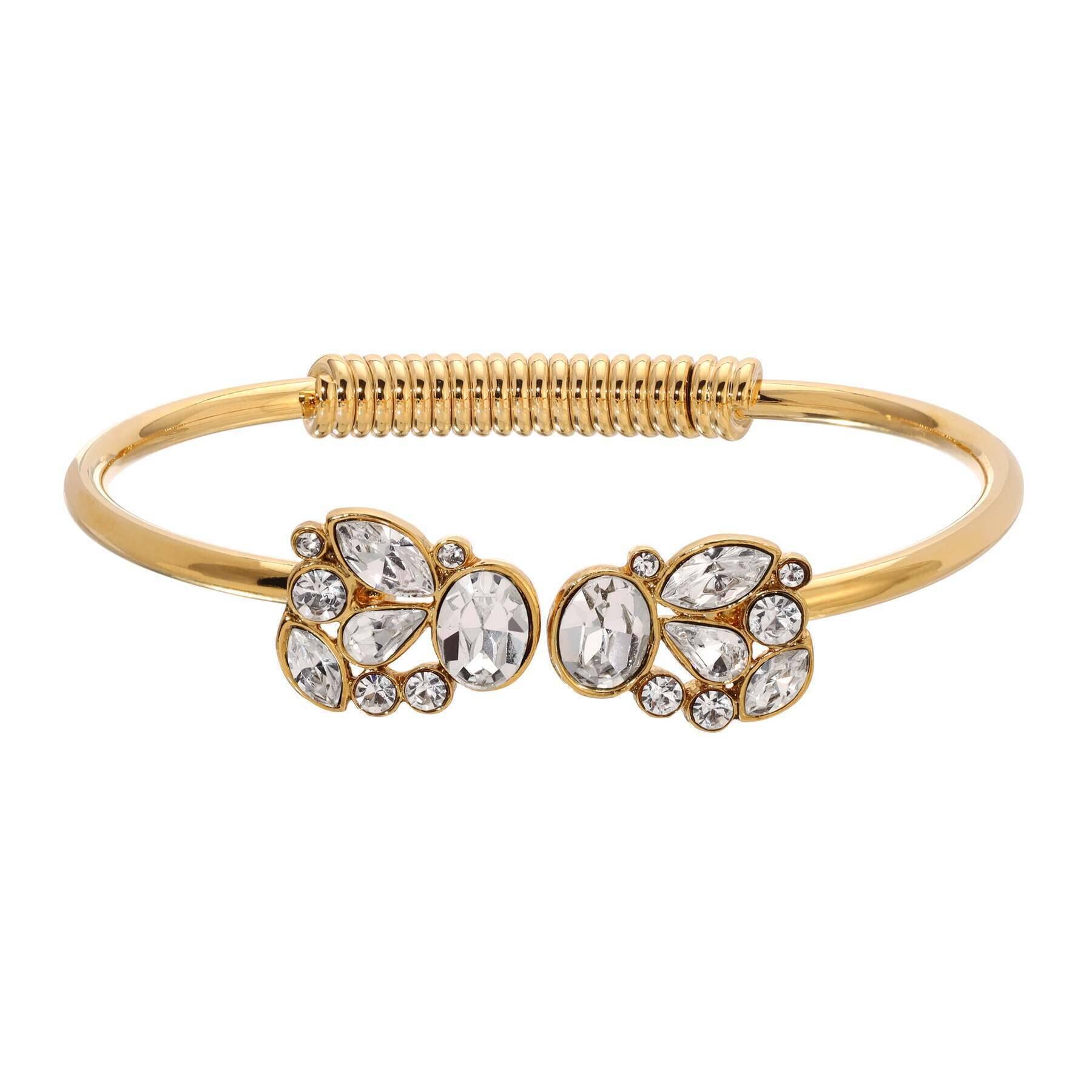 1928 Jewelry Majestic Alluring Crystal Spring Cuff Bracelet for Women - Elegant Fashion Statement for Parties, Weddings & Special Occasions