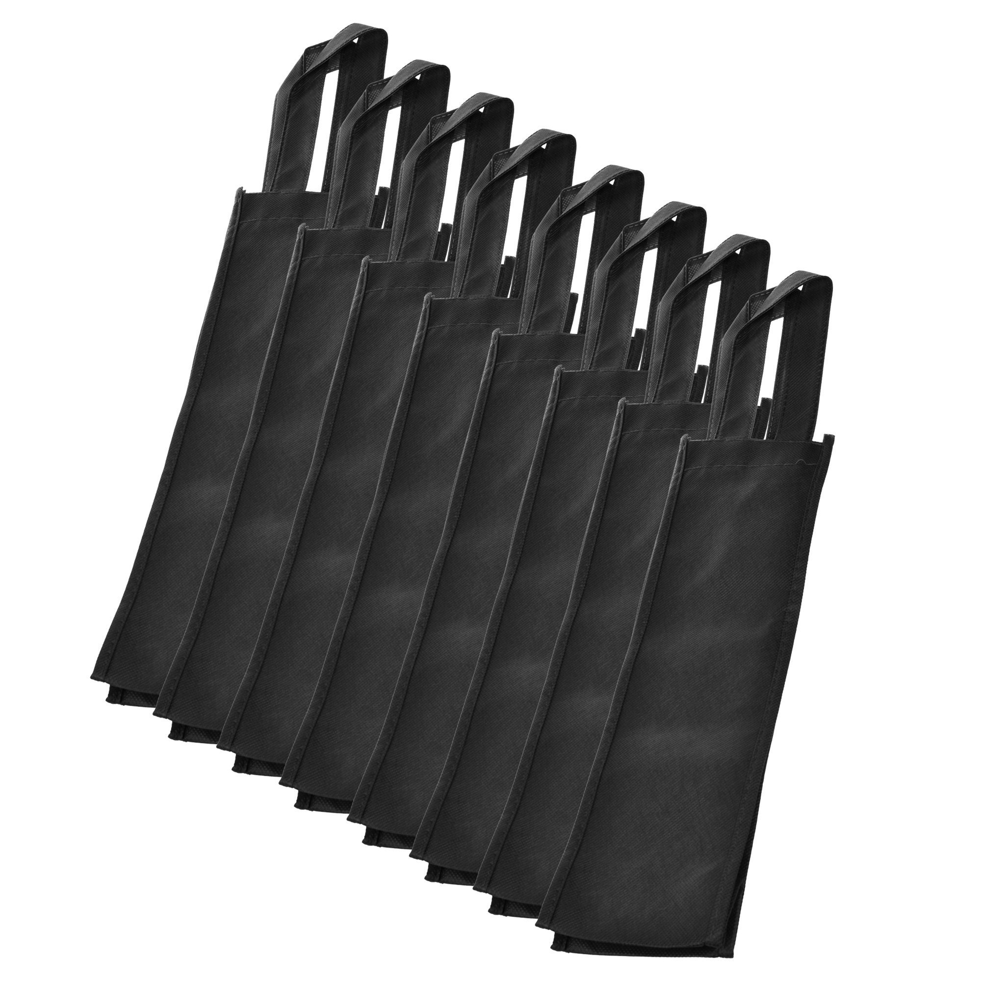 8 Pack Reusable Non-Woven Wine Gift Bags - Eco-Friendly Single Bottle Wine Tote in Black - Perfect for Parties, Weddings & Hostess Gifts