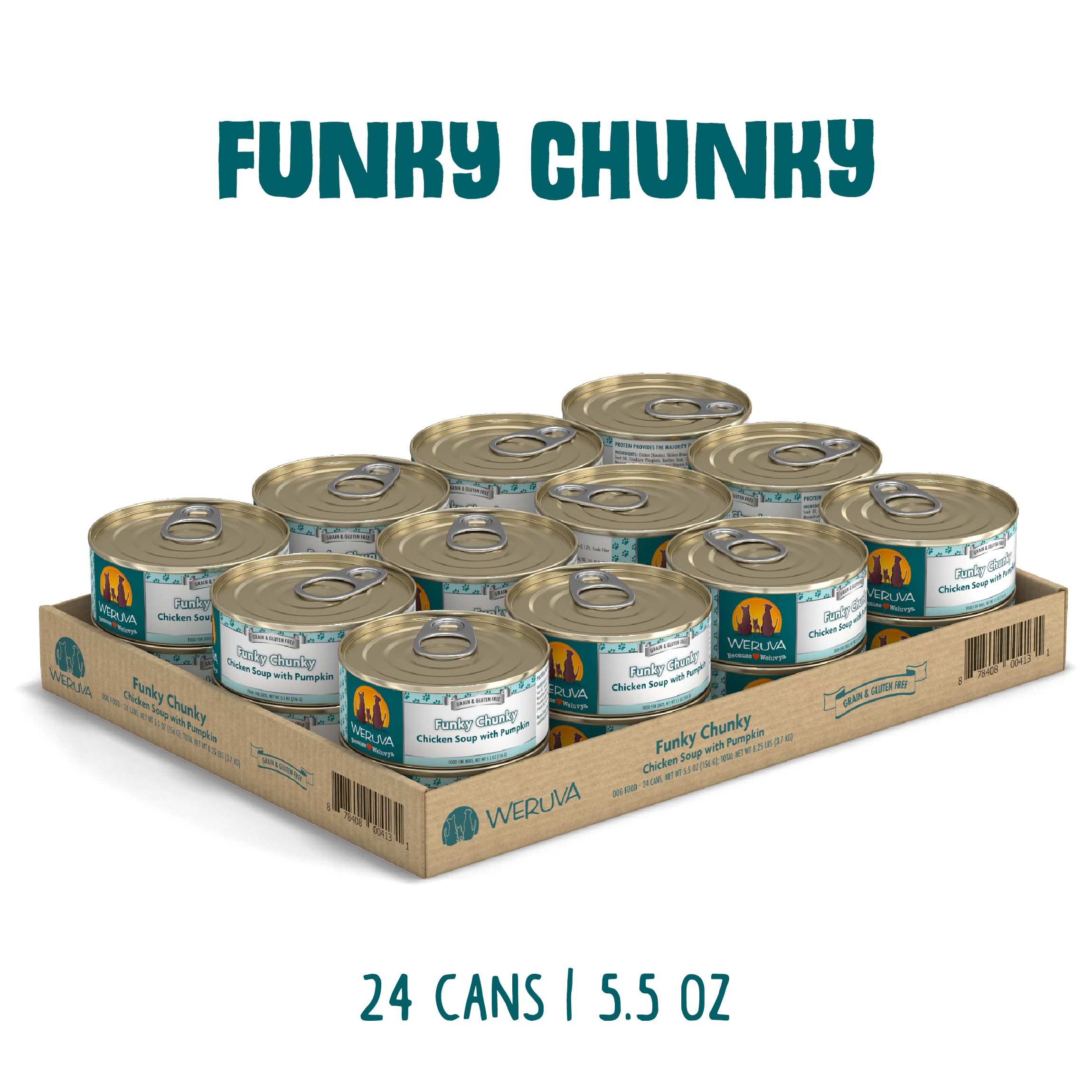 Weruva Classic Dog Food - Funky Chunky Chicken Soup with Chicken Breast & Pumpkin in Gravy, Grain-Free Wet Dog Food, 5.5oz Can (Pack of 24) - High Protein Meal for Adult Dogs, Perfect for Picky Eaters & Sensitive Stomachs