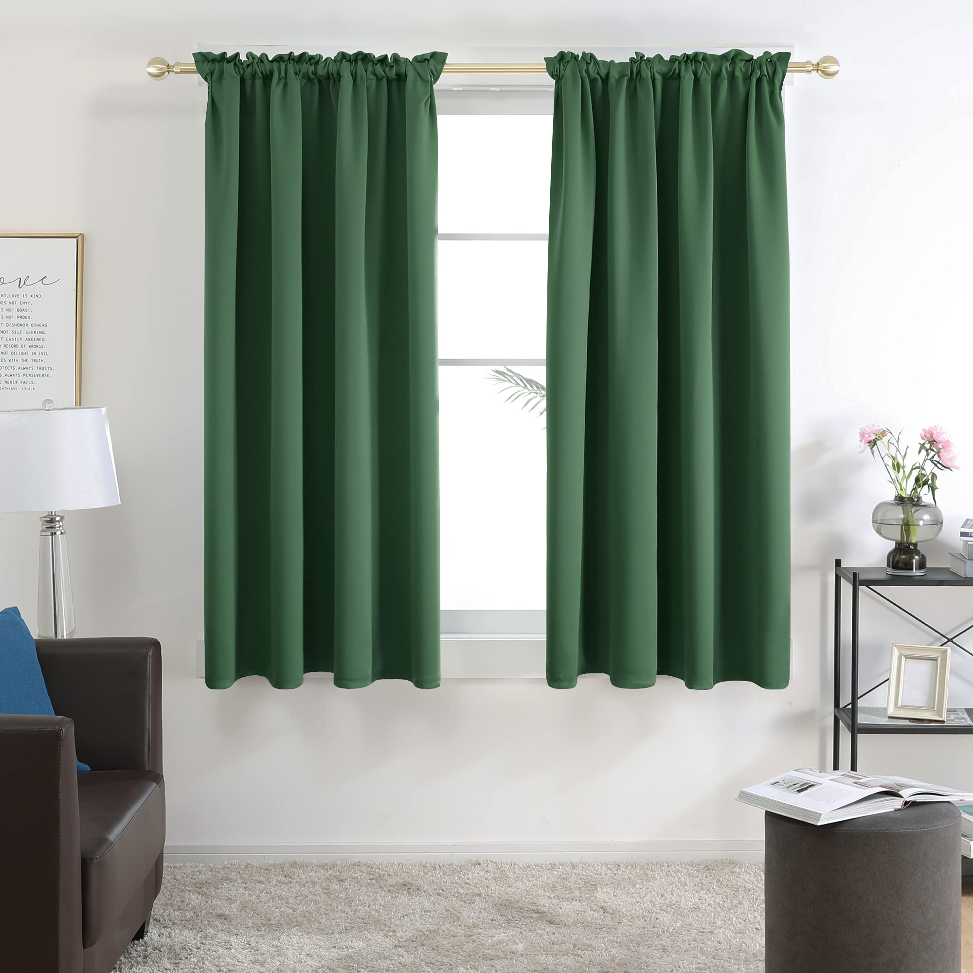 Deconovo Thermal Insulated Kitchen Curtains - 42W x 45L Inch, Dark Forest, 2 Panels - Energy Saving Blackout Drapes for Bedroom & Small Windows - Perfect for Home, Apartment, and Office Use