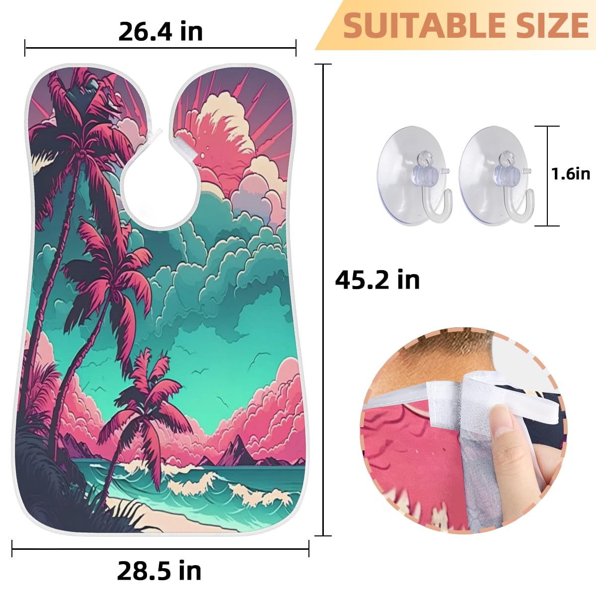 Colorful Palm Tree Beard Shaving Bib for Men - Waterproof Hair Dye Apron & Barber Cape for Haircut, Beard Trimming & Makeup - Sink Hair Catcher & Styling Tool - Perfect for Home Grooming & Salon Use