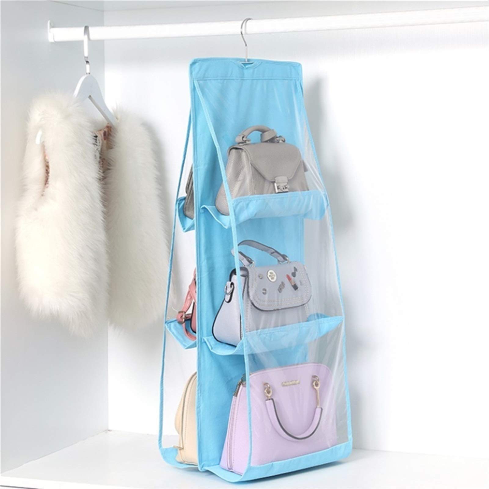 Foldable 6-Pocket Wall Mount Hanging Organizer - 3-Layer Storage Bag for Purse, Handbag & Sundries | Over The Door Closet Organizer for Bedroom, Bathroom & Dorm Organization