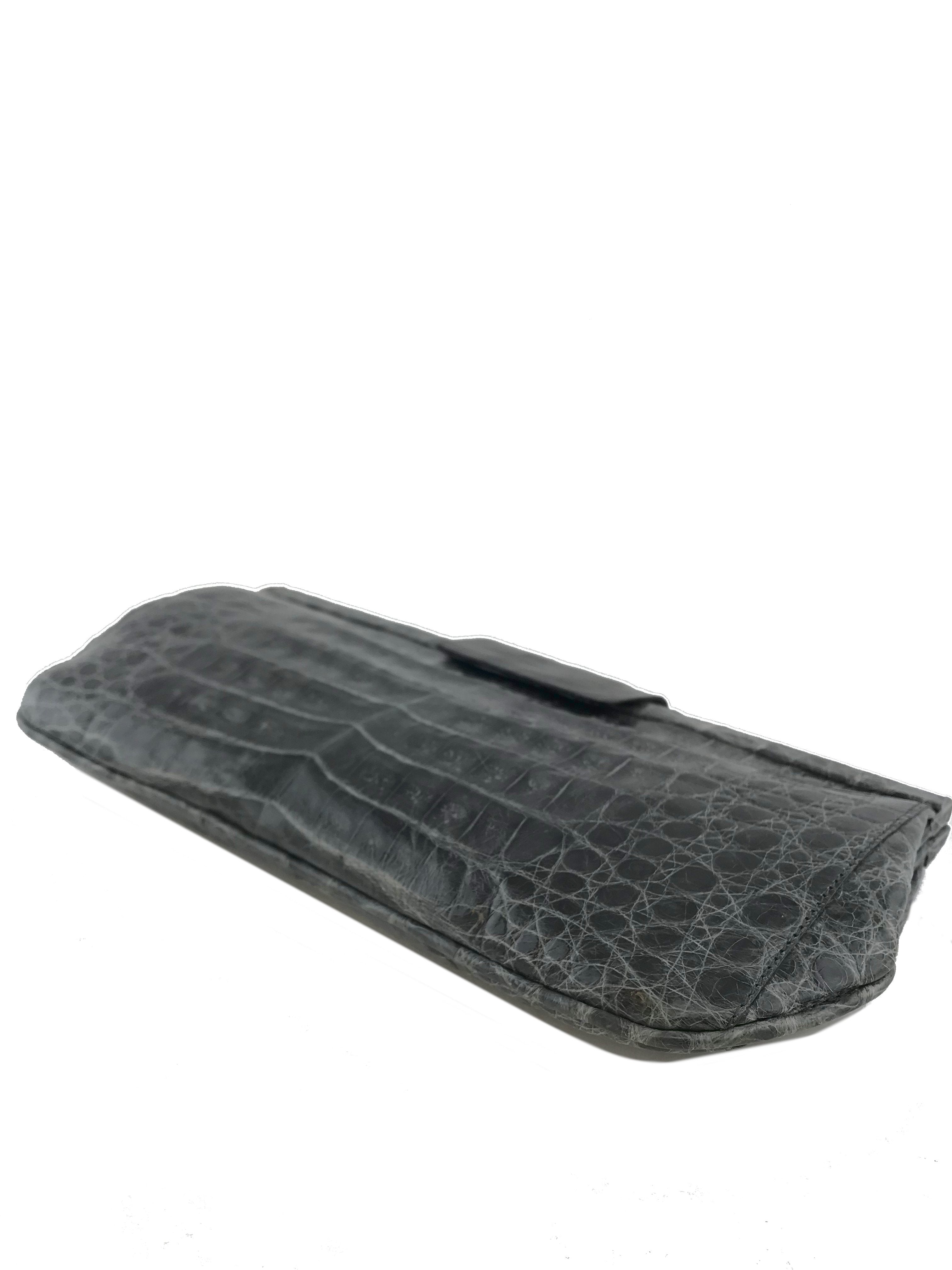 Nancy Gonzalez Shiny Crocodile Leather Clutch Bag - Elegant Frame Design for Evening Parties & Special Occasions