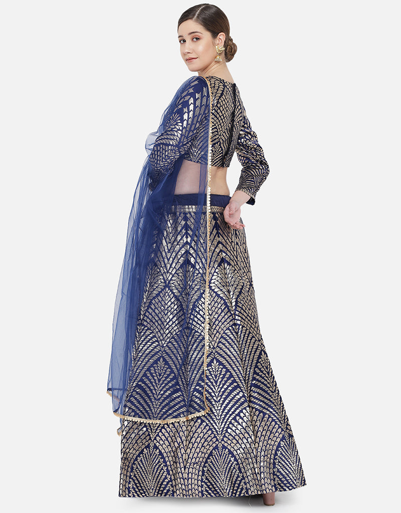Exquisite Blue Banarasi Silk Jacquard Lehenga Choli Set for Women - Traditional Indian Bridal Wear for Weddings, Festivals & Special Occasions