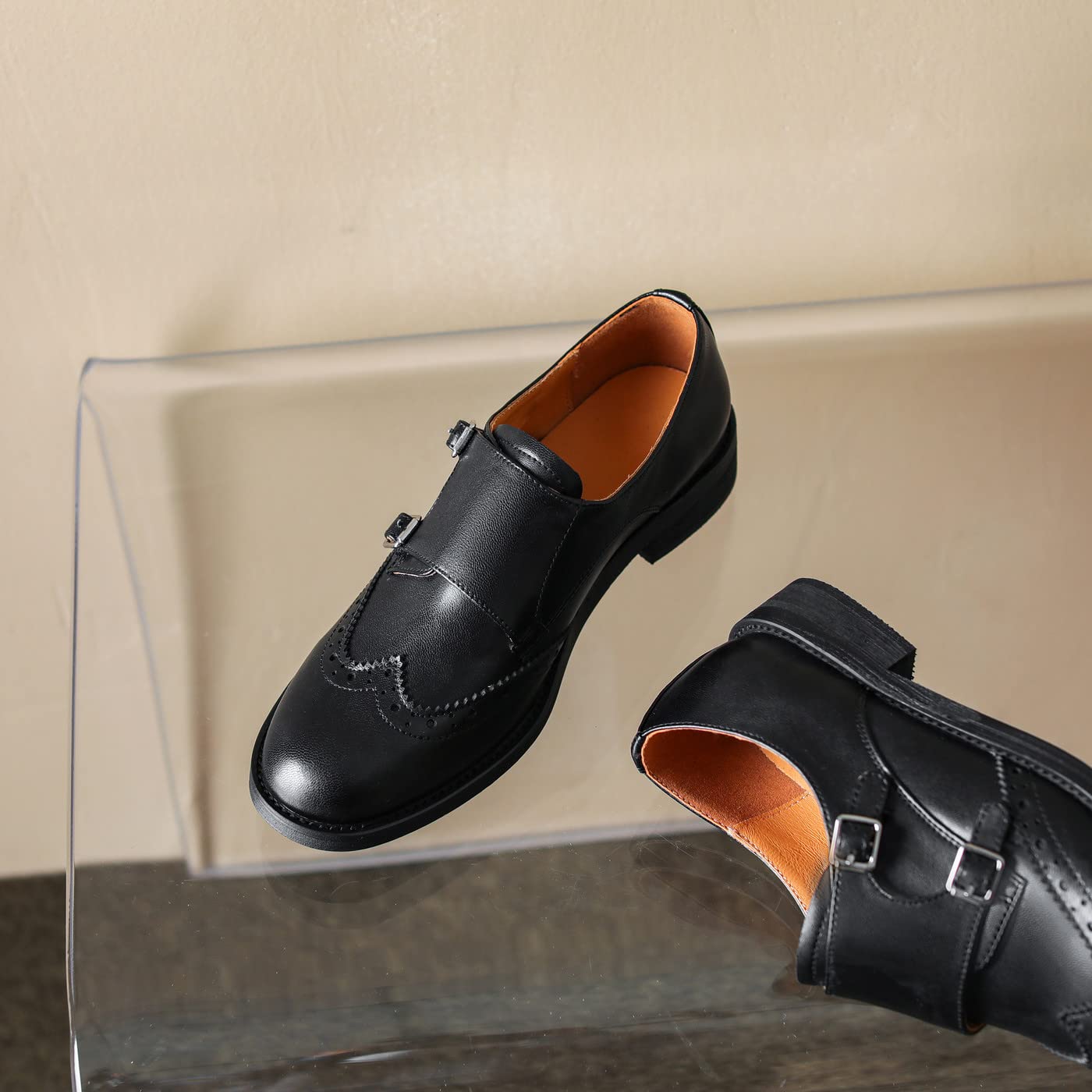 U-lite Women's Monk Strap Dress Shoes - Genuine Sheepskin Leather, Perforated Oxfords with Fashion Buckle - Elegant Office & Wedding Formal Shoes for Women