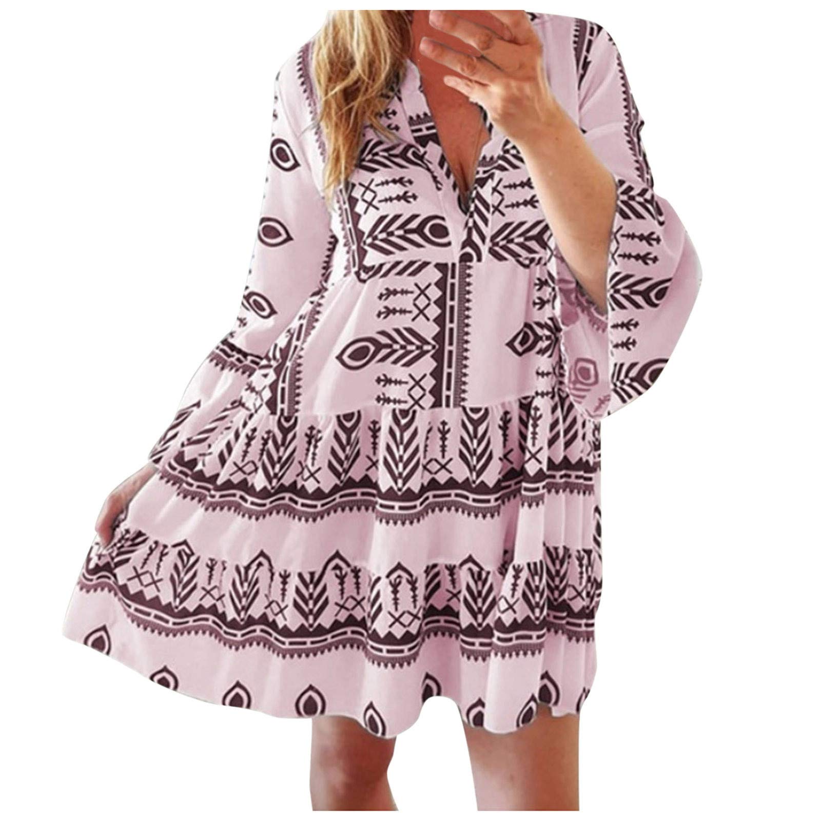 Plus Size Long Tiered Tunic Dress for Women - Aztec Bohemian Style Maxi Skirt for Evening Wear | Perfect for Casual Outings, Beach Vacations & Festivals