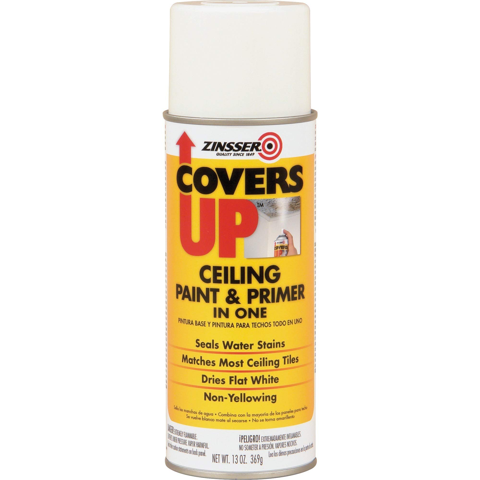 Zinnser 03688 Covers Up Stain Sealing Ceiling Paint - White | Water-Based Primer & Sealer for Stains, Odors & Discoloration | Perfect for Bathrooms, Kitchens & Smoke-Damaged Ceilings