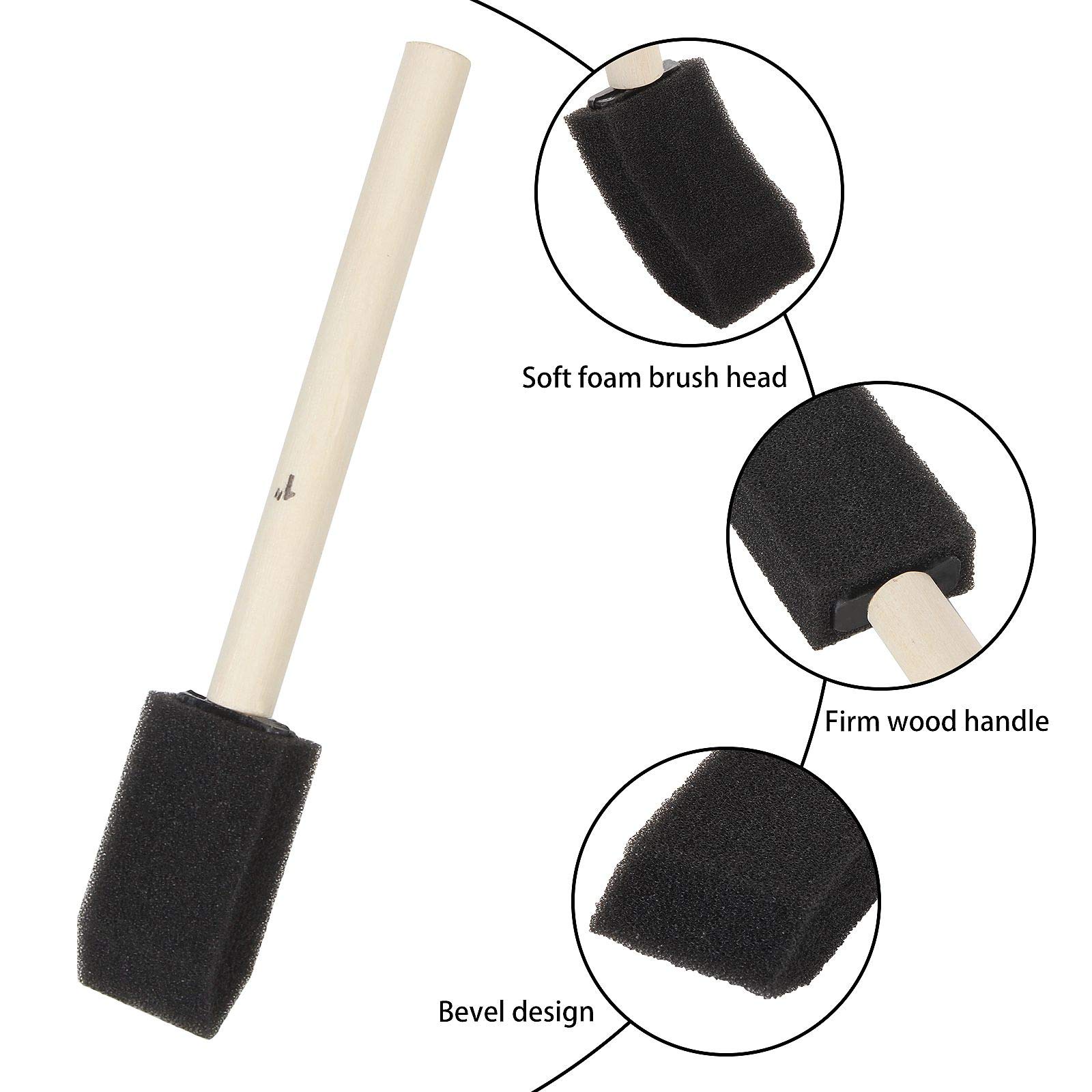 200 Pack 1 Inch Foam Sponge Brushes with Wooden Handles - Perfect for Acrylic Painting, Staining, Varnishing & DIY Crafts - Ideal for Home Decor, Furniture Refinishing & Art Projects