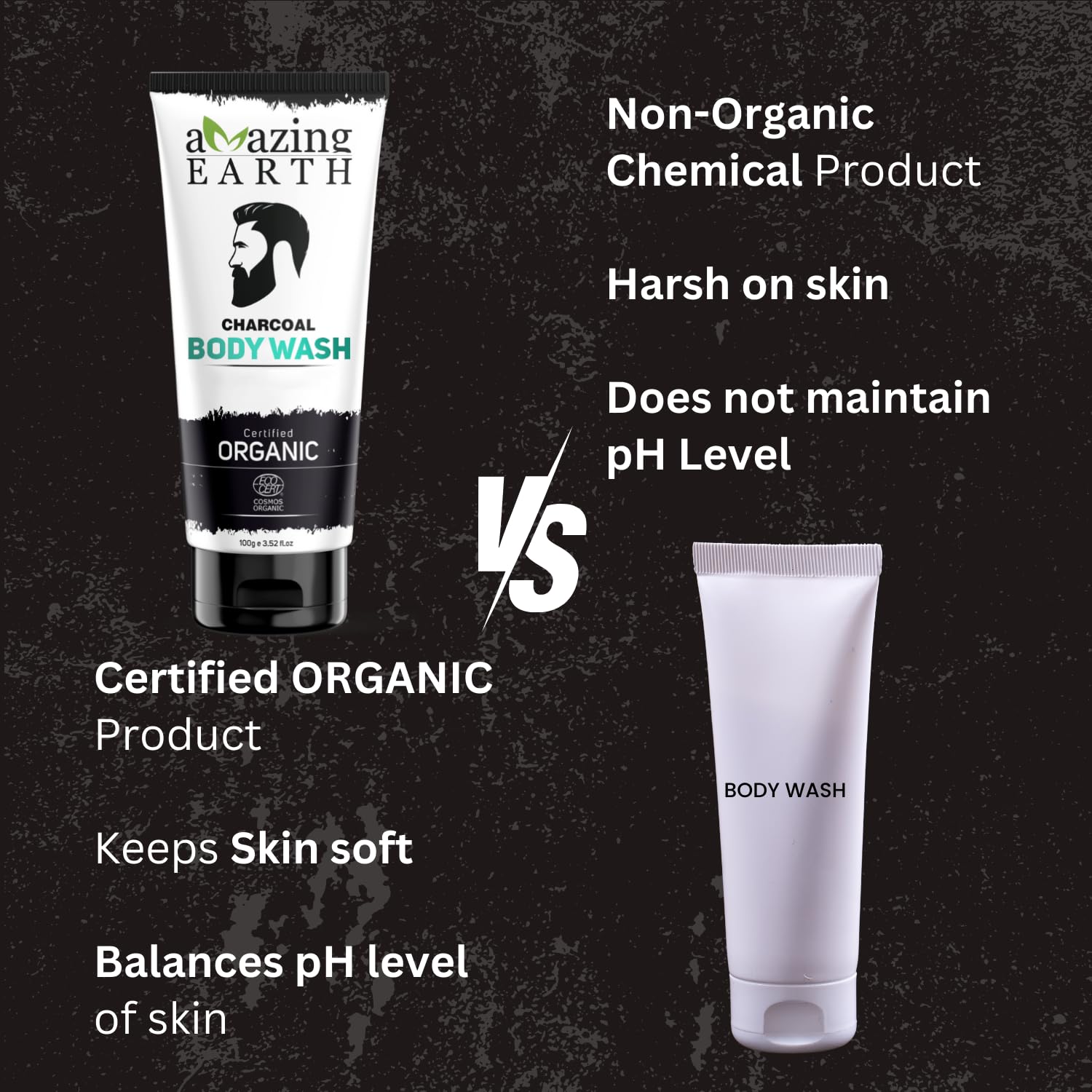 Organic Activated Charcoal Body Wash for Men - Sulfate & Paraben Free, Vegan & Cruelty Free - Deep Cleansing with Rice, Neem & Orange Extract - Controls Oil, Dirt & Pollution - 100ml - Perfect for Gym, Travel & Daily Detox