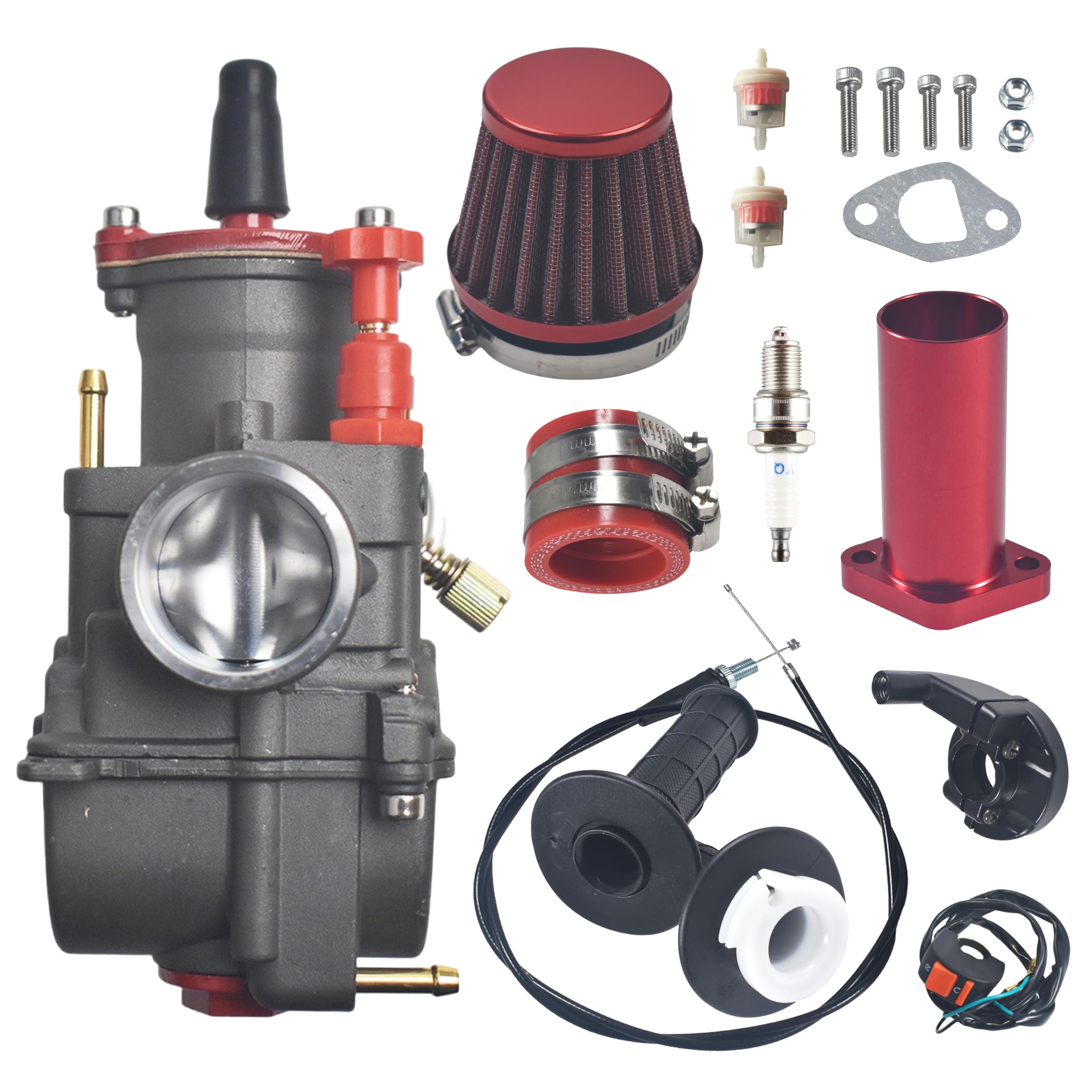 PWK 28mm Carburetor with Air Filter & Throttle Assembly Kit - Compatible with Predator 212cc 224cc 196cc, Coleman CT200U-EX CT200U BT200X, Baja Warrior MB200, KT196 & GX160 6.5HP Engines - Perfect for Mini Bikes, Go Karts & Small Engine Performance Upgrades