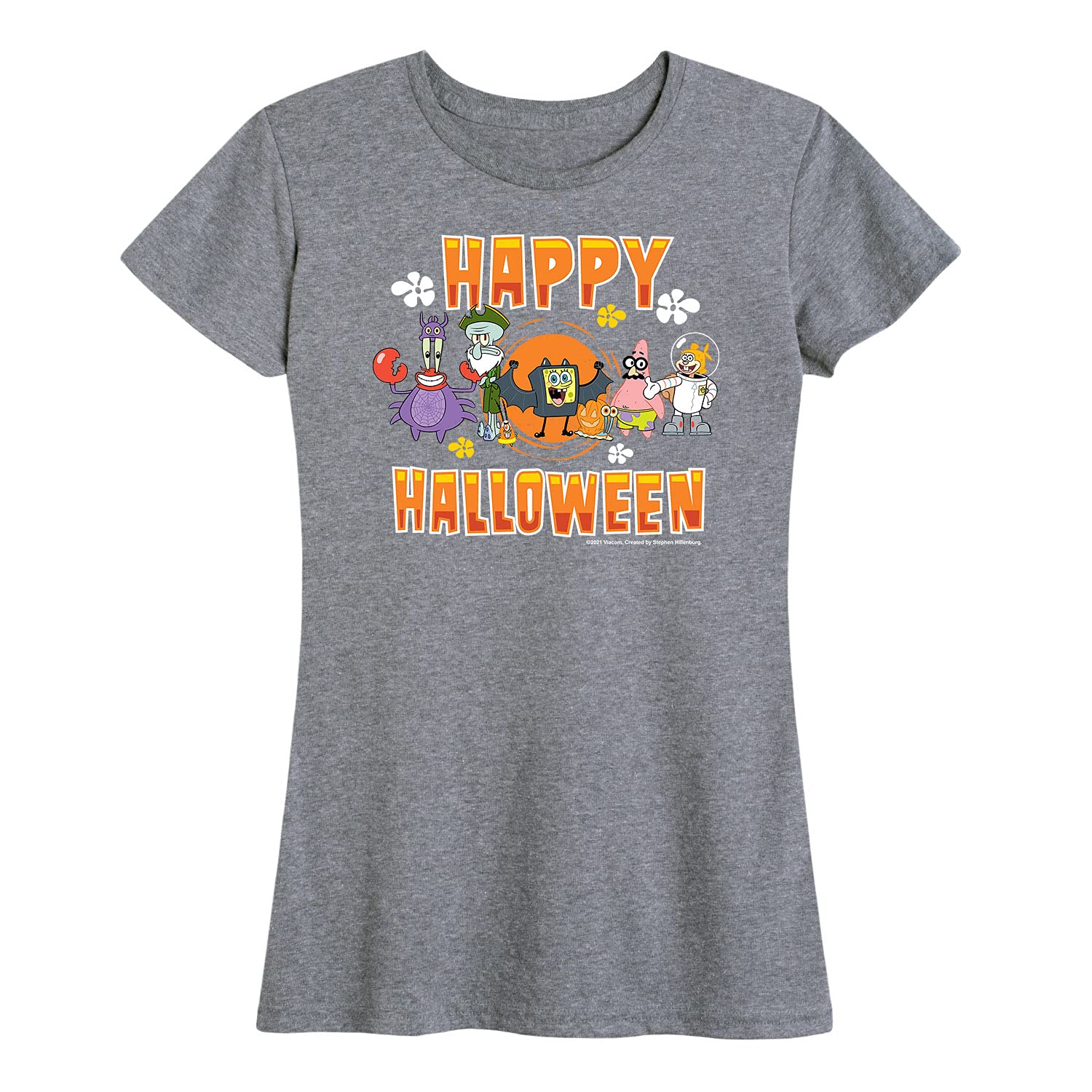 Spongebob Squarepants Happy Halloween Graphic T-Shirt for Women - Soft Short Sleeve Casual Tee - Funny Cartoon Costume Party Outfit & Everyday Wear