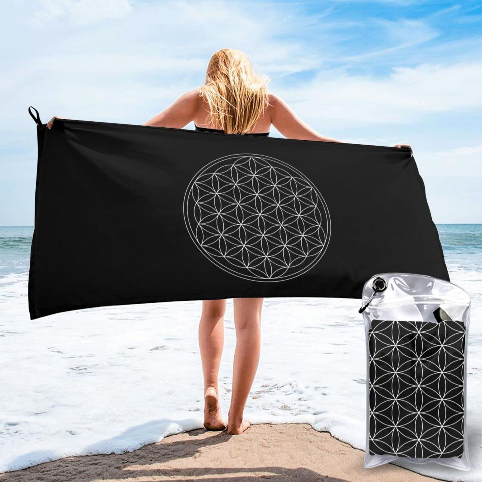 Flower of Life Sacred Geometry Microfiber Towel - Extra Large Quick Dry Sports Towel for Gym, Yoga, Beach & Travel - Ultra Absorbent Lightweight Towel for Fitness, Swimming & Outdoor Activities