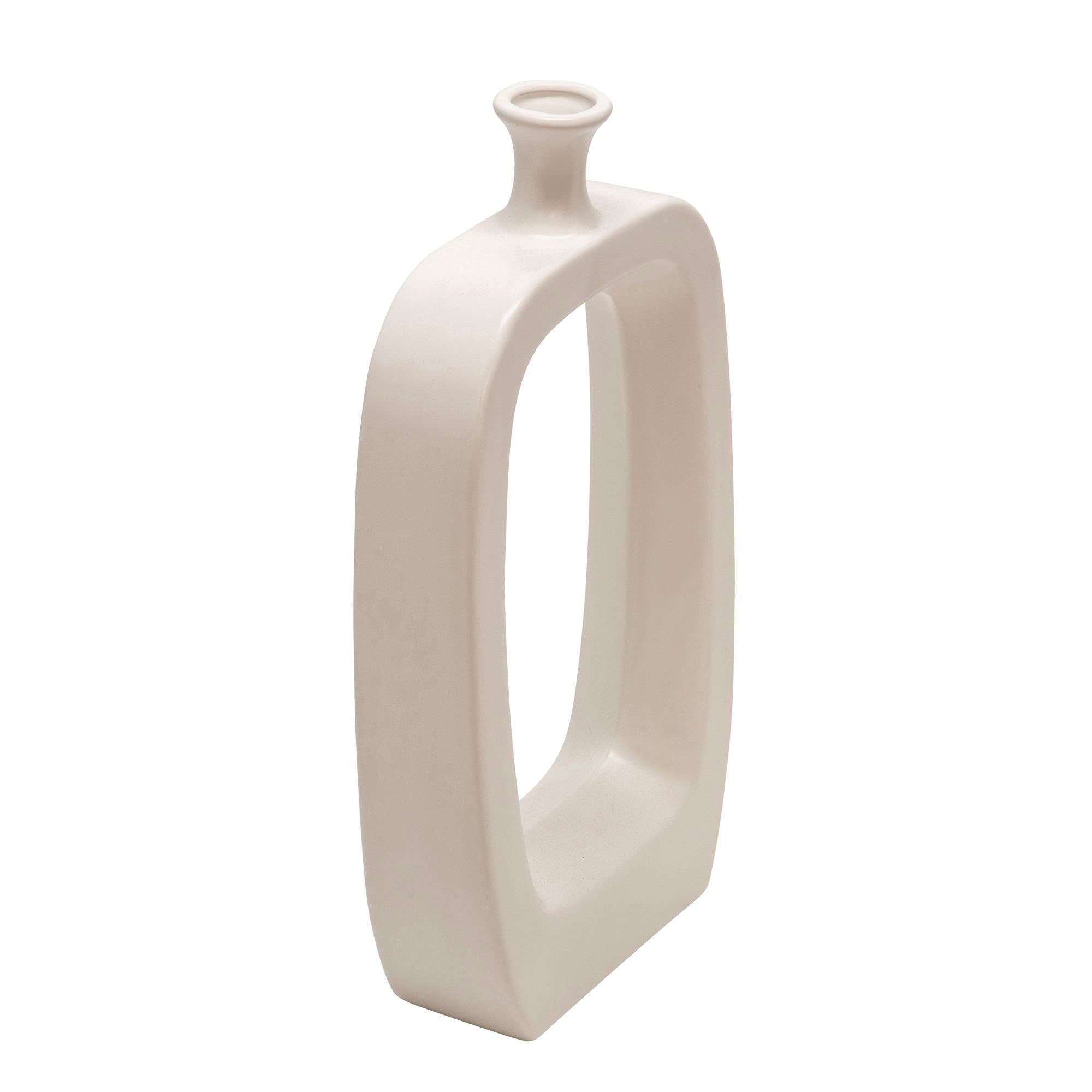 Kingston Living 18 Inch White Ceramic Vase with Geometric Cutout Design - Modern Home Decor for Dining Table, Wedding Centerpiece, and Living Room Accent