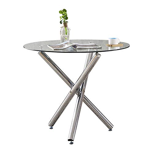 Modern Round Glass Top Dining Table with Sturdy Metal Legs - Perfect for Small Kitchen, Dining Room & Living Room - Ideal for Family Meals, Entertaining Guests & Small Space Decor