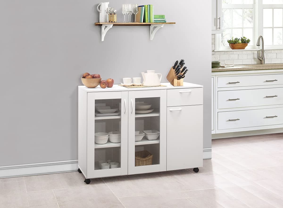 K538 Prescott Kitchen Cart - Rolling Island with Storage, Stainless Steel Top for Small Spaces | Perfect for Apartments, Dorms & Compact Kitchens