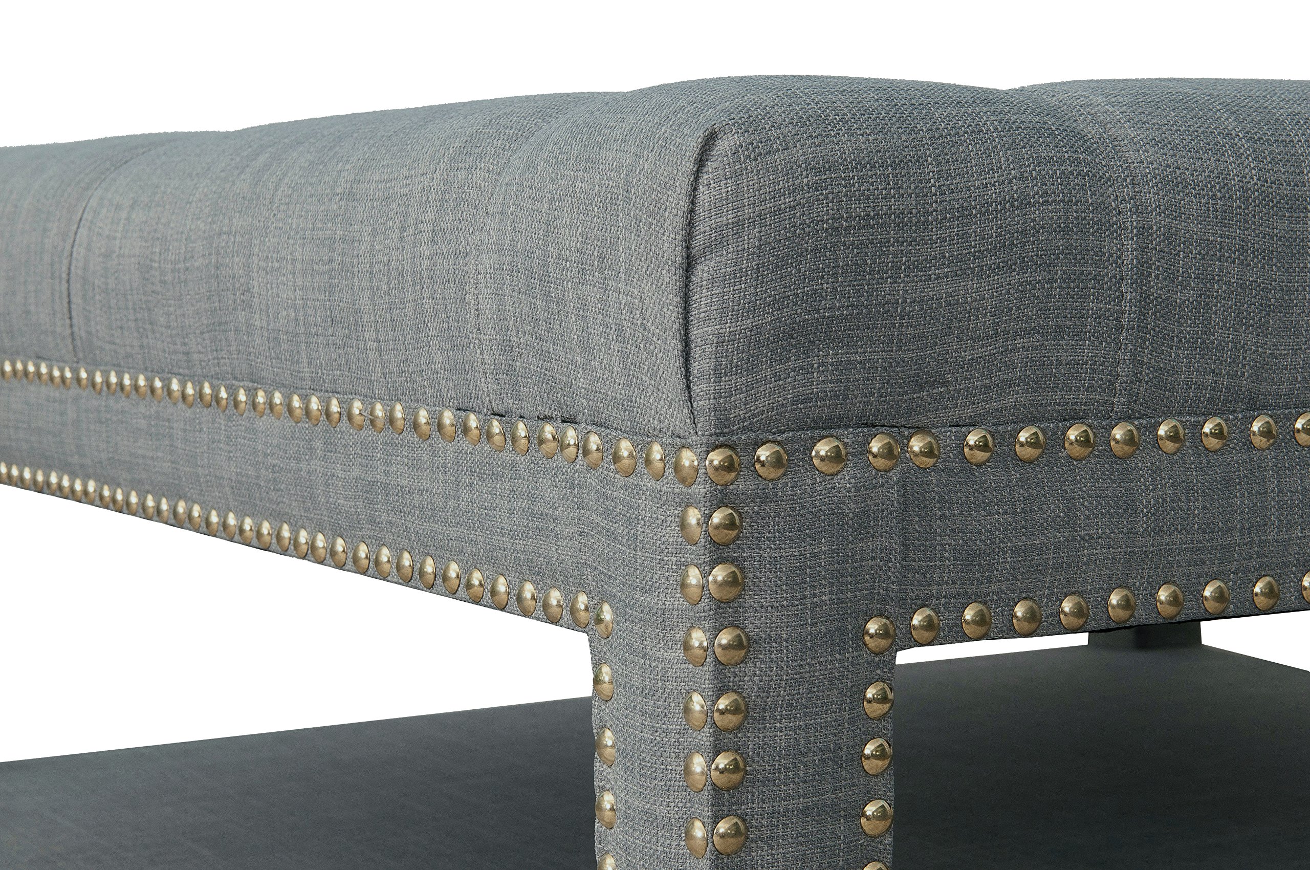 Bina Coffee Table Ottoman - 2-Layer Tufted Linen Bench with Nailhead Trim for Living Room