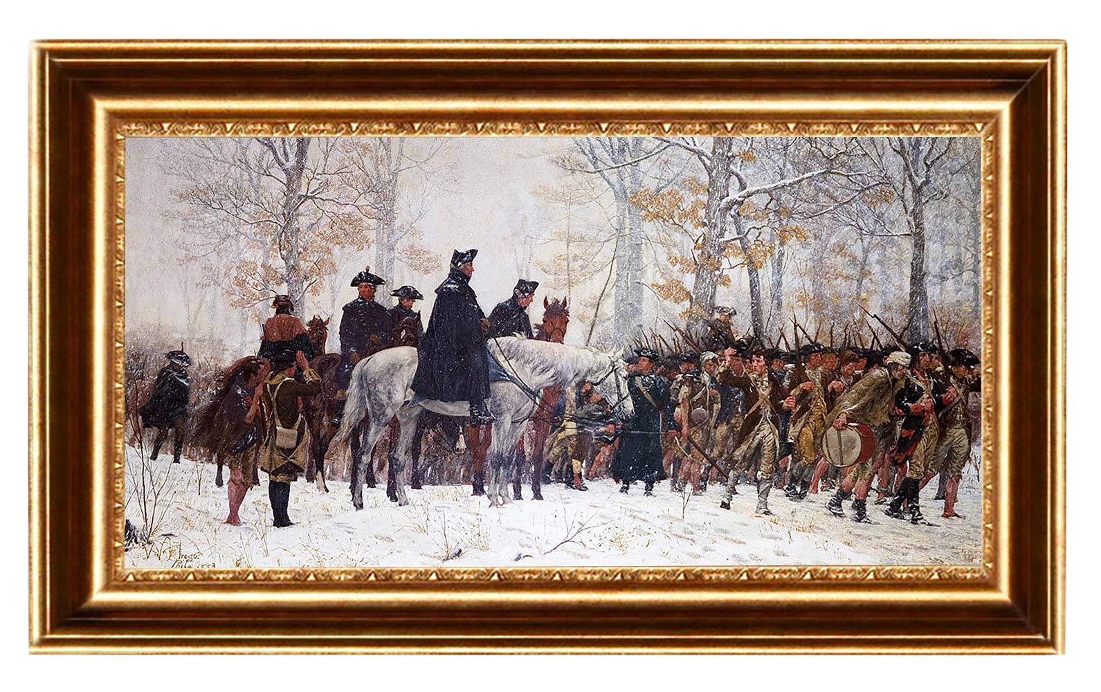 ELITEART William B. T. Trego Oil Painting Reproduction - 'The March to Valley Forge' George Washington and Veterans Giclee Canvas Art Print, Framed 35.5x21 Inches - Perfect for Home Decor, Office Wall Art & Historical Gift
