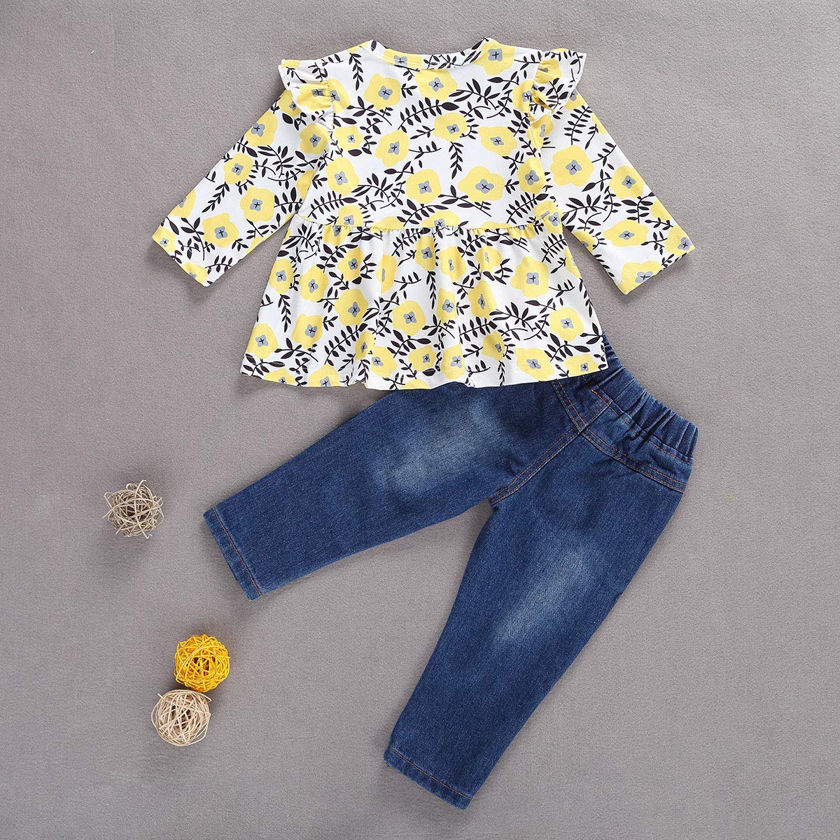 Floral Long Sleeve Shirt & Denim Jeans Outfit for Toddler Girls - Casual Spring Fall Winter Clothes Set - Perfect for Playdates, School & Family Photos