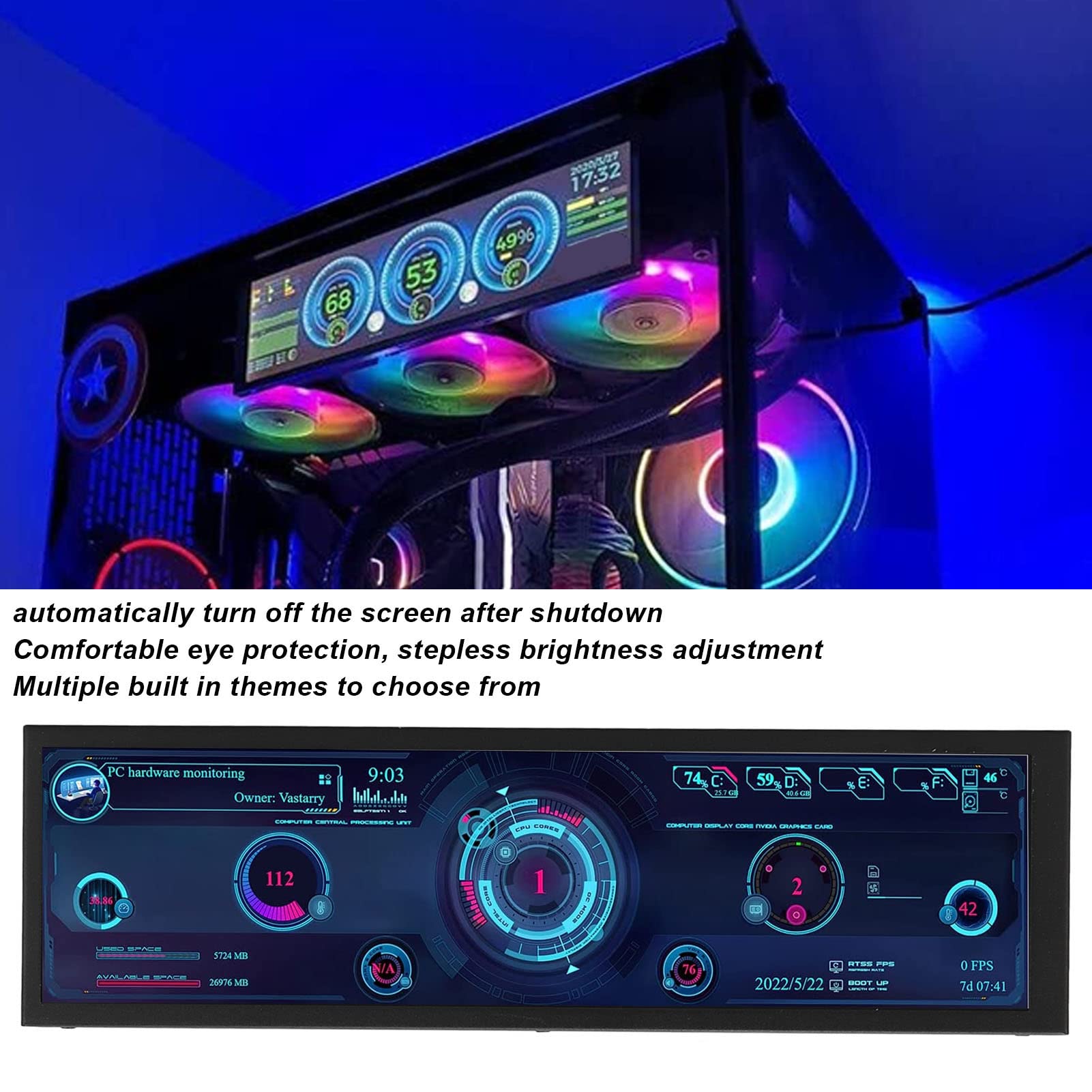 AIDA64 USB Mini Screen 8.8 Inch LCD Display - PC Temperature Monitor for Windows & Linux - ARGB Computer Case - Real-Time Hardware Monitoring for Gaming PC & Workstation Setup