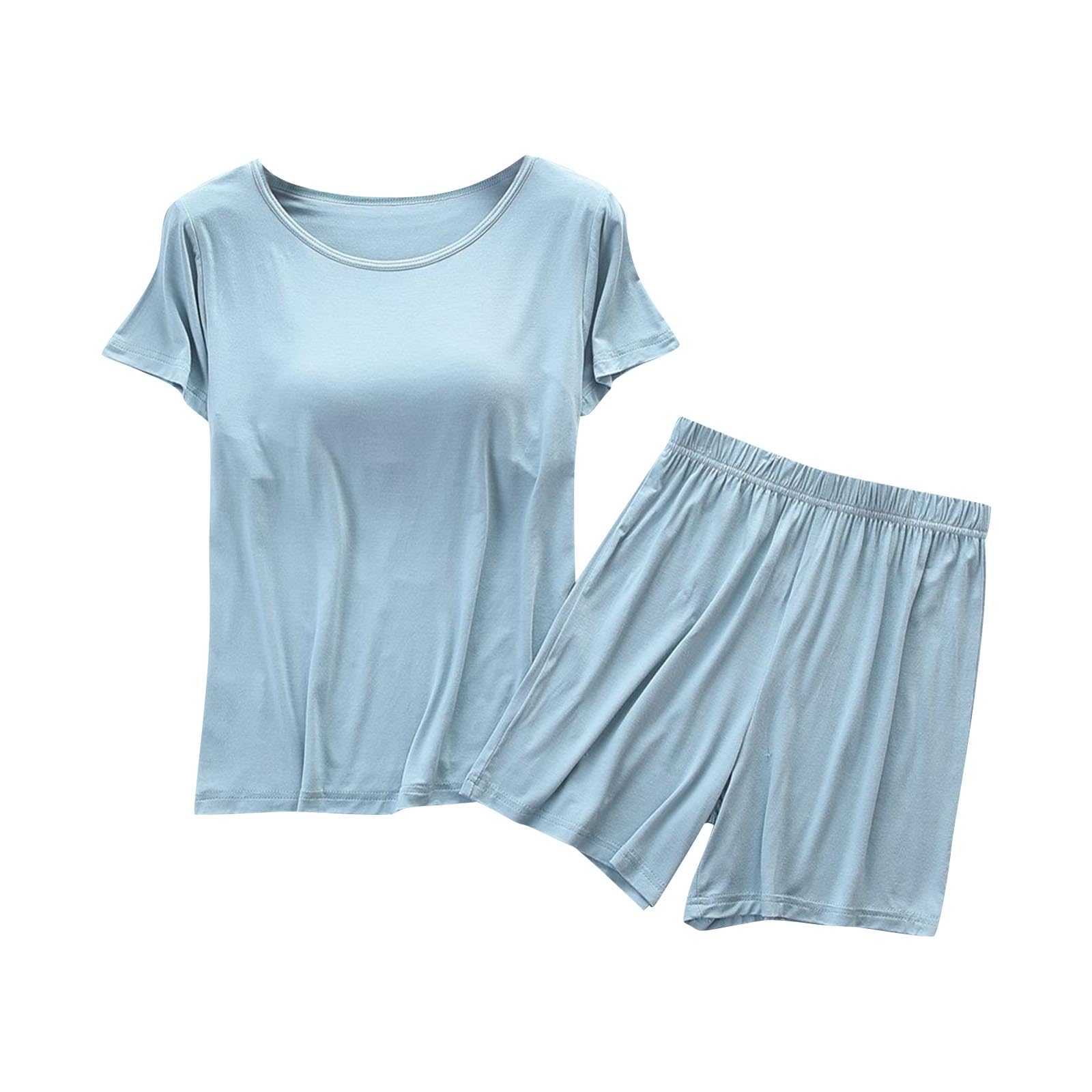 Women's Cotton Pajama Set with Built-in Bra & Shorts for Yoga & Lounge