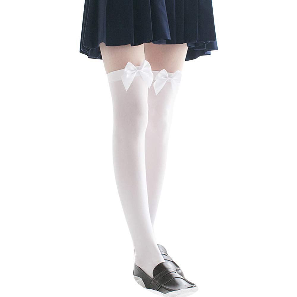 Velvet Bow Knee High Socks for Women & Men - Soft White Stockings for Spring & Fall - Sexy & Comfortable Socks Size 13 - Perfect for Cosplay, Office Wear & Date Nights
