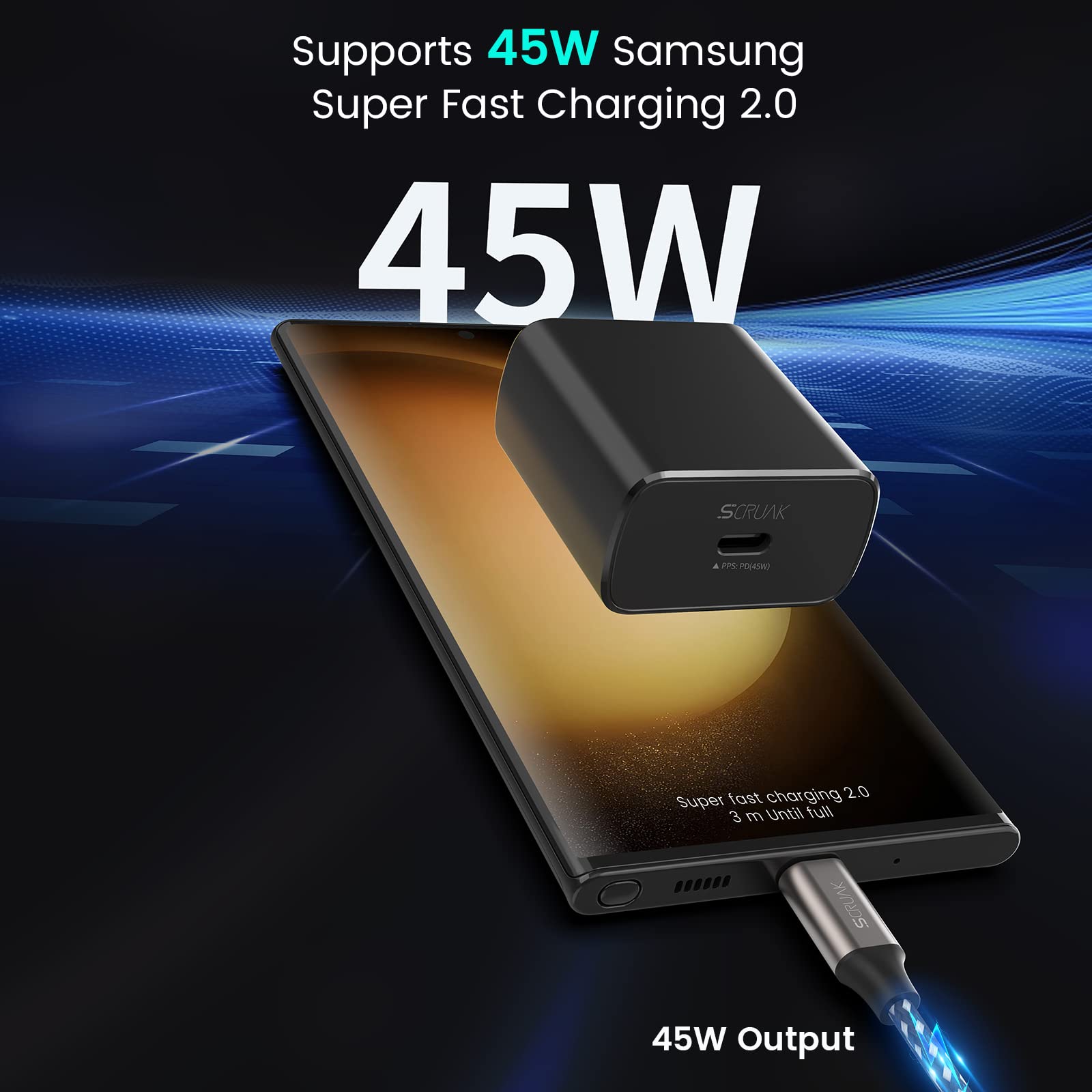 SCRUAK 45W USB-C Fast Charger 2-Pack with 2X 10FT Cables - PD 3.0 Quick Charge for Samsung Galaxy S23/S22/S21/S20, Note 20/10, Tab S9/S8 - Perfect for Home, Office & Travel Charging
