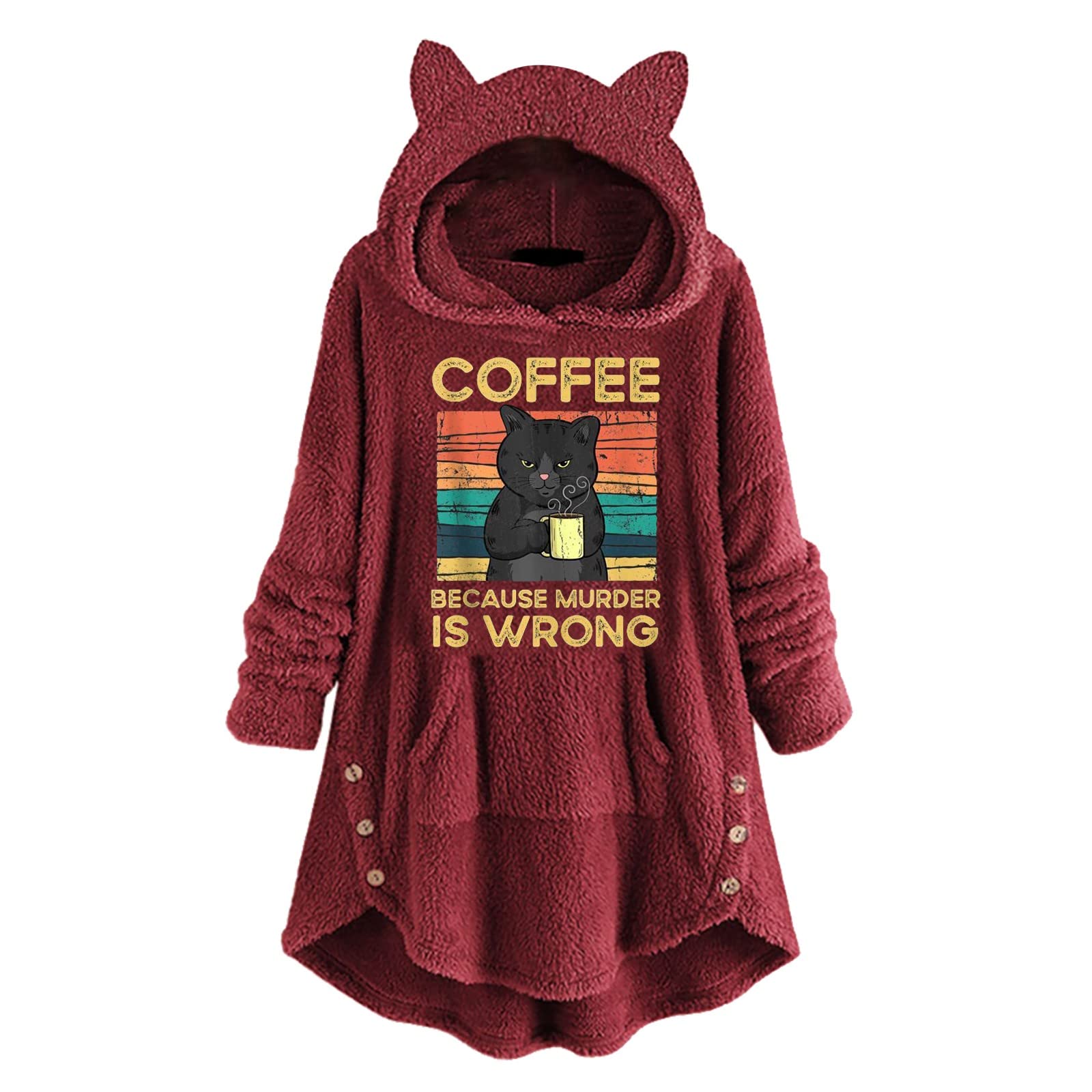 PHSHY Women's Fleece Pullover Hoodie - Soft Faux Fur Cat Ear Teddy Bear Jacket - Cozy Winter Outerwear for Casual Wear, Street Style & Outdoor Activities