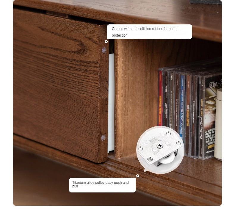 Solid Oak Wood TV Stand with Sliding Doors - Rustic Modern Entertainment Center for Living Room, Bedroom, or Home Theater
