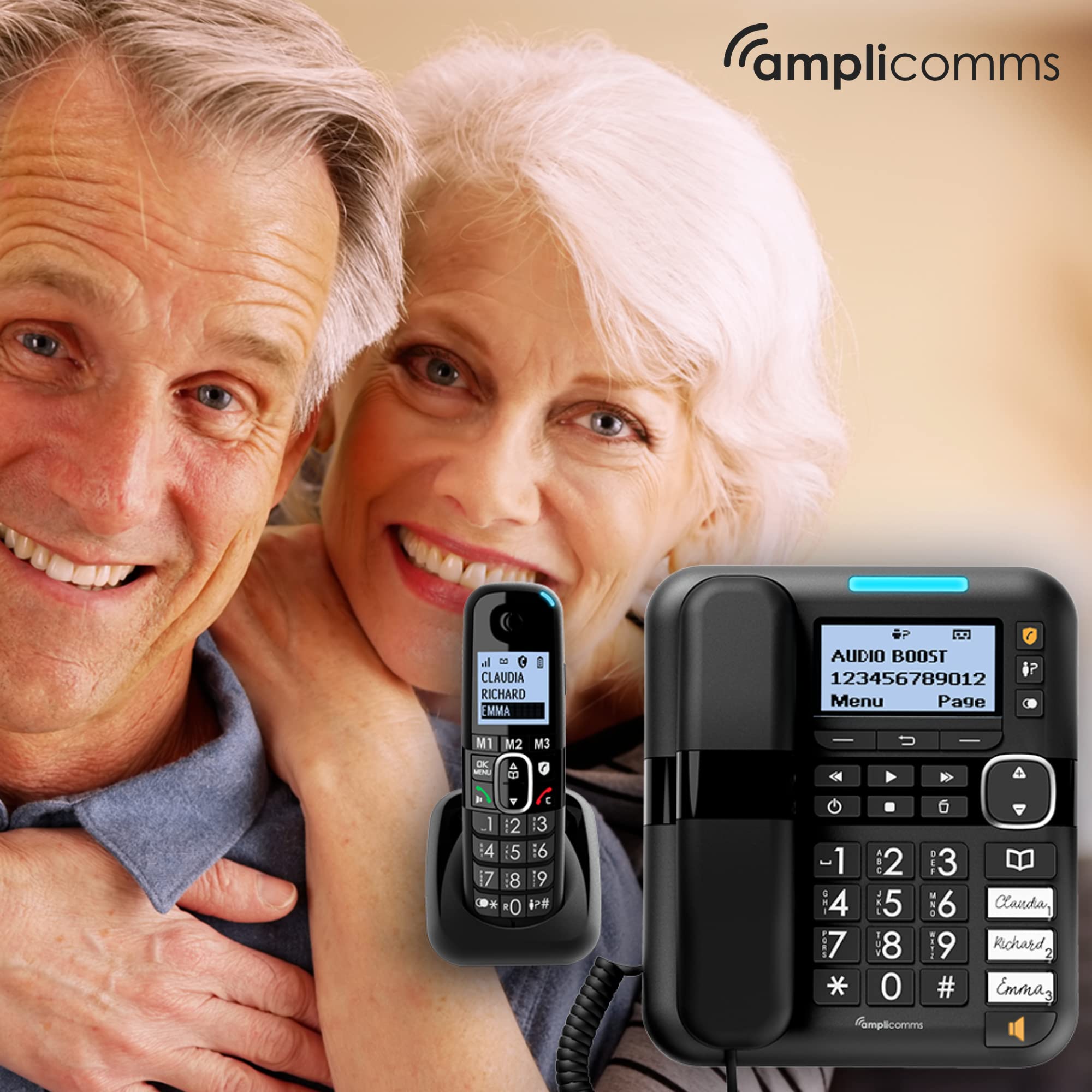 Amplicomms BigTel 1580 Corded Big Button Phone for Seniors - Hearing Aid Compatible Loud Speakerphone with Answering Machine & Extra Handset - Easy-to-Use Telephone for Elderly & Hard of Hearing - Perfect for Home, Office, or Care Facilities