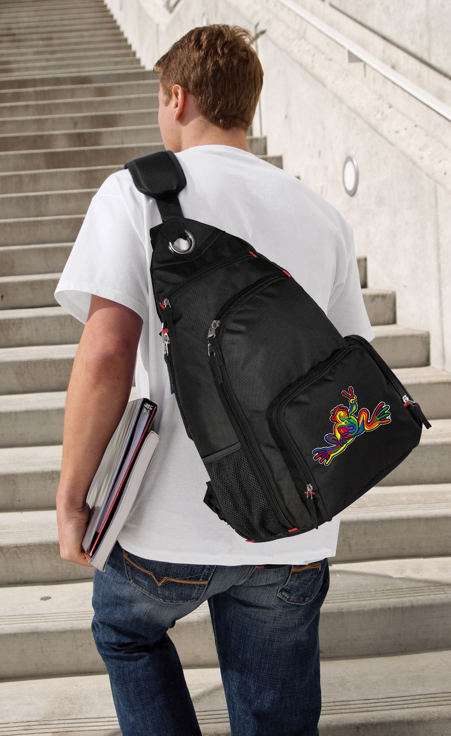 Peace Frogs Sling Backpack - Adjustable Single Strap Shoulder Bag for Men & Women - Perfect for Travel, Hiking, School & Daily Use
