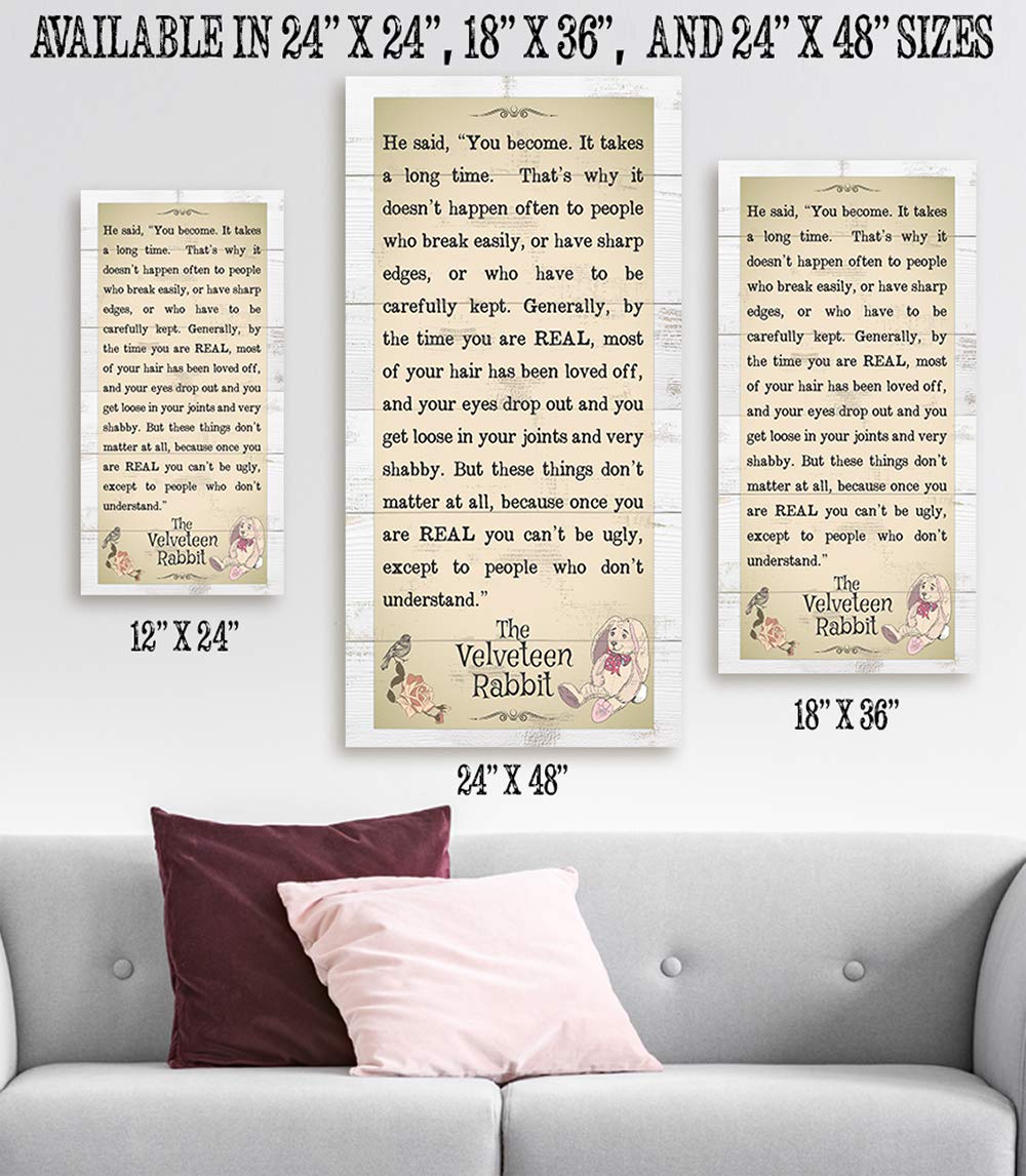 The Velveteen Rabbit Wood Style 24x48 Vertical Stretched Canvas Art - Extra Large Literary Book Wall Decor for Nursery & Playroom | Inspiring Quote for Book Lovers | Perfect for Kids' Rooms, Reading Nooks & Gift Ideas
