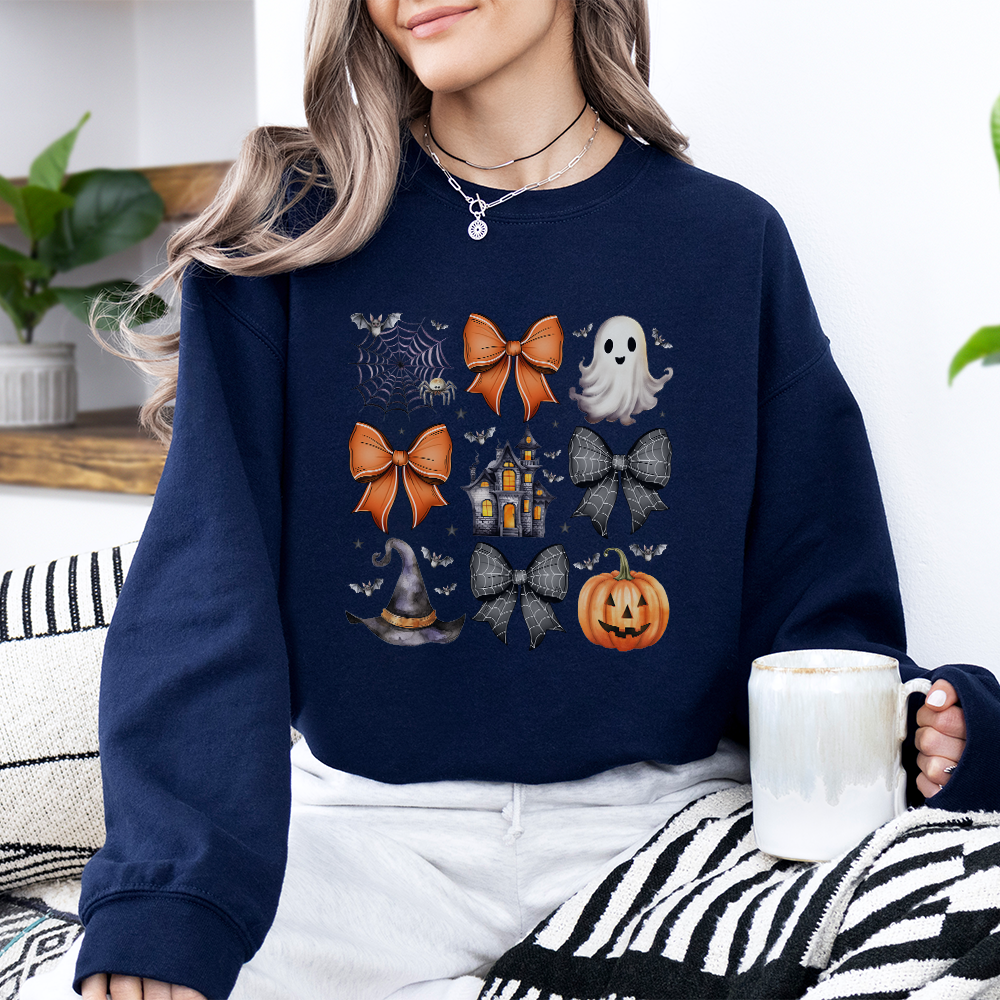 Coquette Halloween Icons Women's Sweatshirt | Cute Fall Pullover | Perfect for Halloween Parties & Autumn Outfits