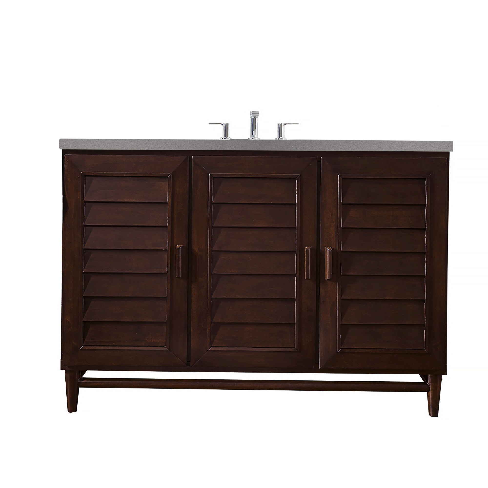 Portland 48 Inch Single Bathroom Vanity with Burnished Mahogany Finish & 3CM Gray Expo Quartz Countertop - Perfect for Modern Home Bathroom Renovation and Space-Saving Design