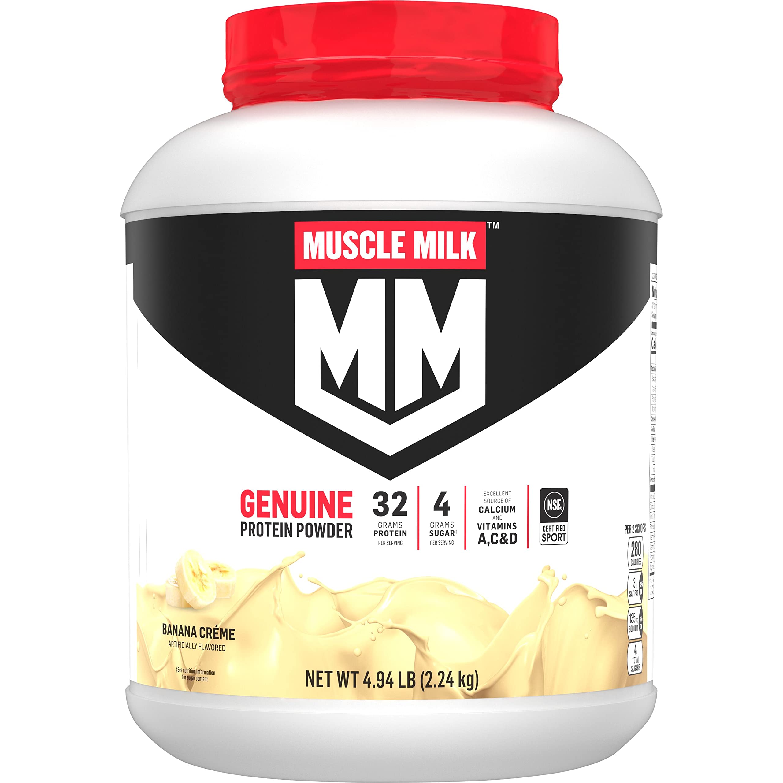 Muscle Milk Genuine Protein Powder - Banana Creme Flavor, 32g Protein per Serving, 4.94 lb (32 Servings) for Post-Workout Recovery & Muscle Growth | Ideal for Gym, Fitness & Weight Management